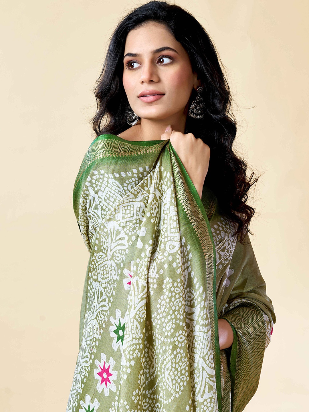 

KALINI Woven Design Zari Silk Blend Designer Saree, Green