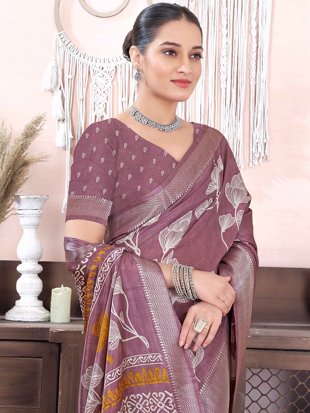 

KALINI Floral Zari Silk Blend Saree, Mauve