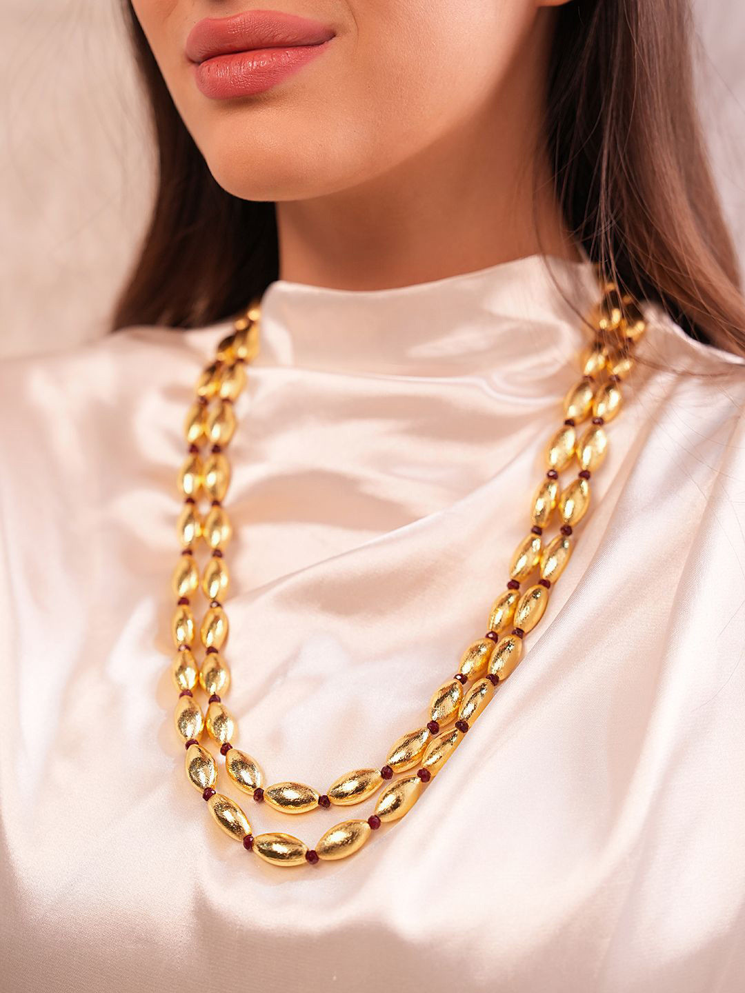 

Binnis Wardrobe Aishwarya Rupa Long Beaded Anti Tarnish Necklace And Earrings, Gold