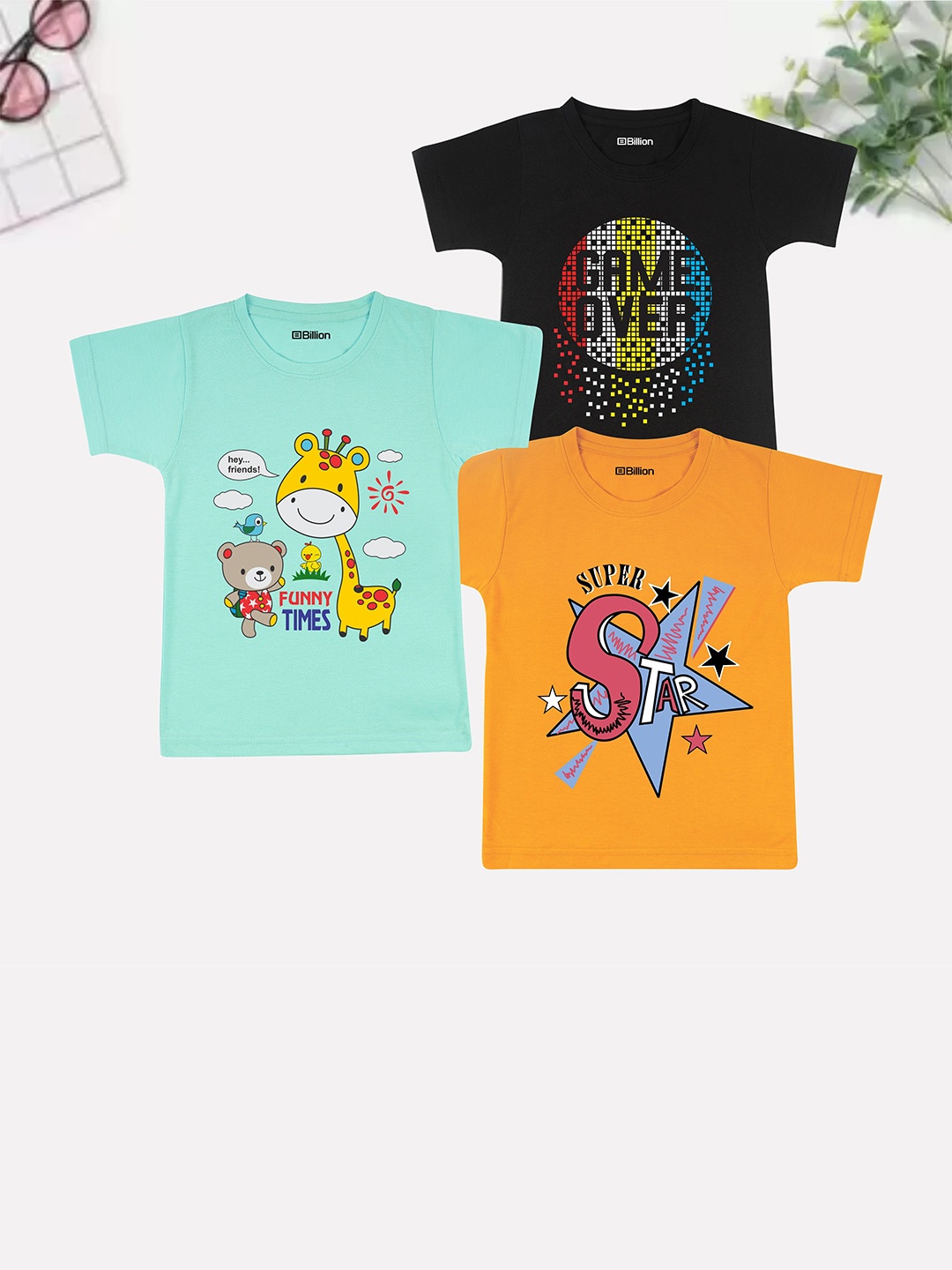 

Billion Boys 3 Printed Bio Finish Applique T-shirt, Multi