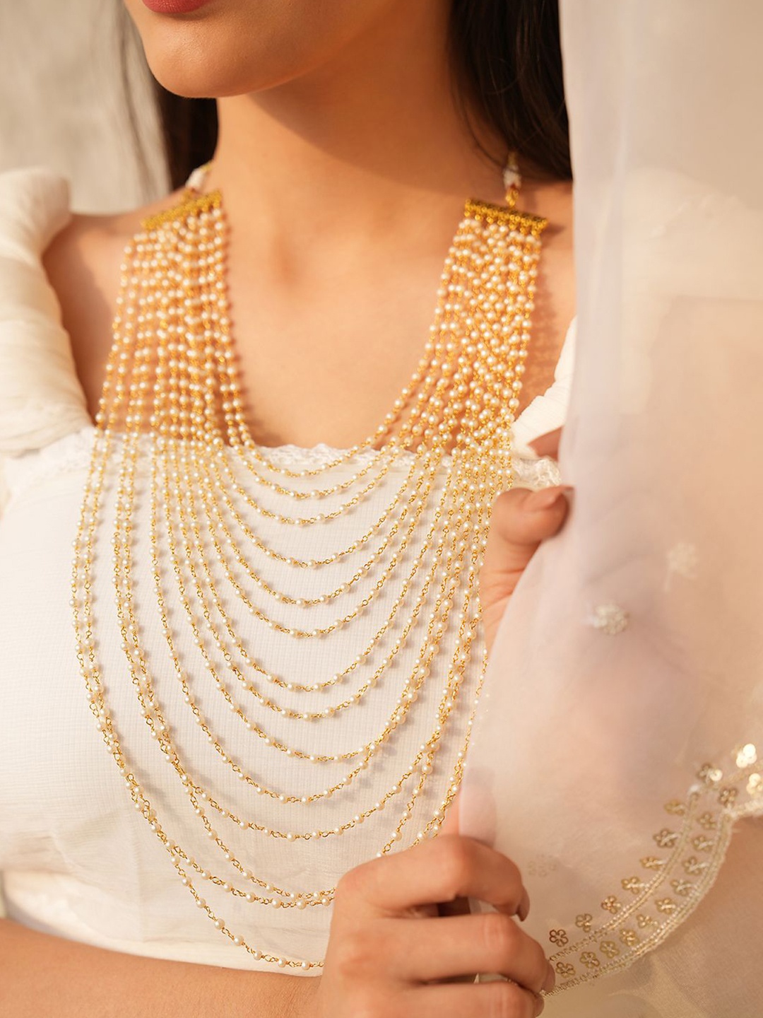 

Binnis Wardrobe Gold-Plated Pearl Beaded Layered Necklace