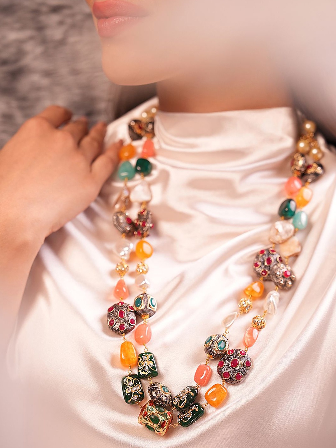 

Binnis Wardrobe Gold Plated Artificial Stone Studded Layered Necklace