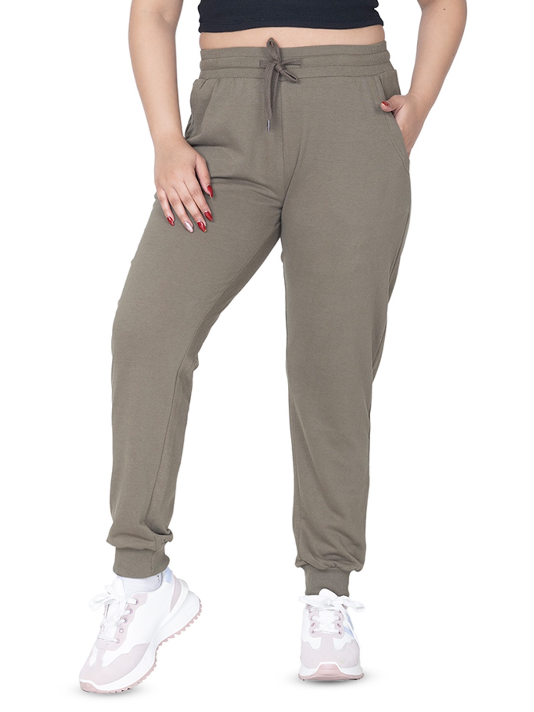 

SPORTIZM Women Regular Fit Mid Rise Cotton Joggers, Olive