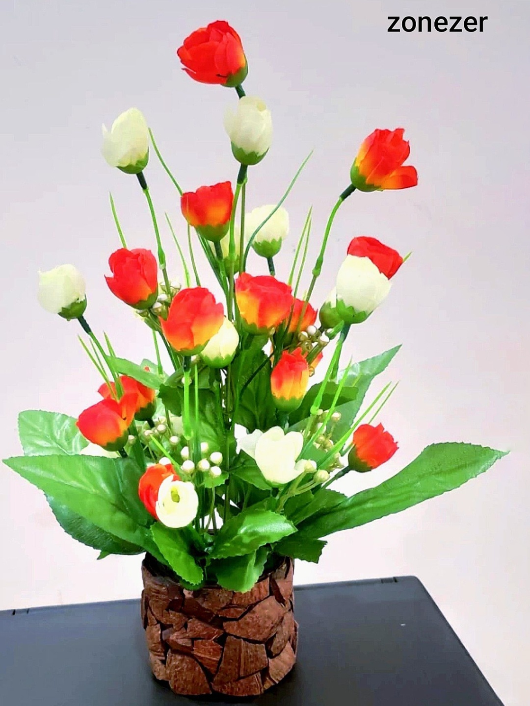 

ZONEZER Orange 1 Pieces Tulip Artificial Flower With Pot
