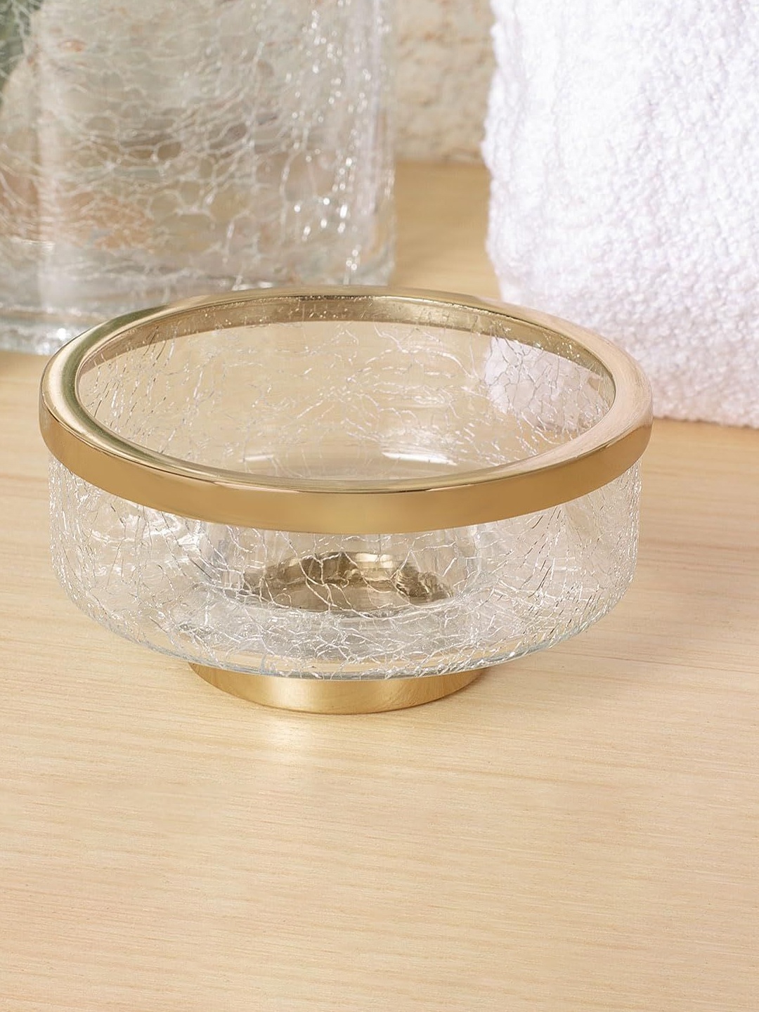

IAAH Gold-Toned & Transparent Abstract Glass Soap Dish