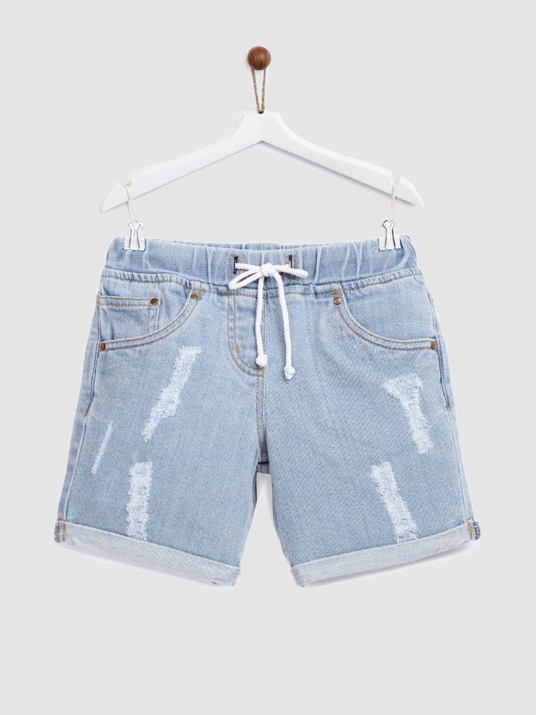 

YK Girls Blue Solid Regular Fit Denim Shorts