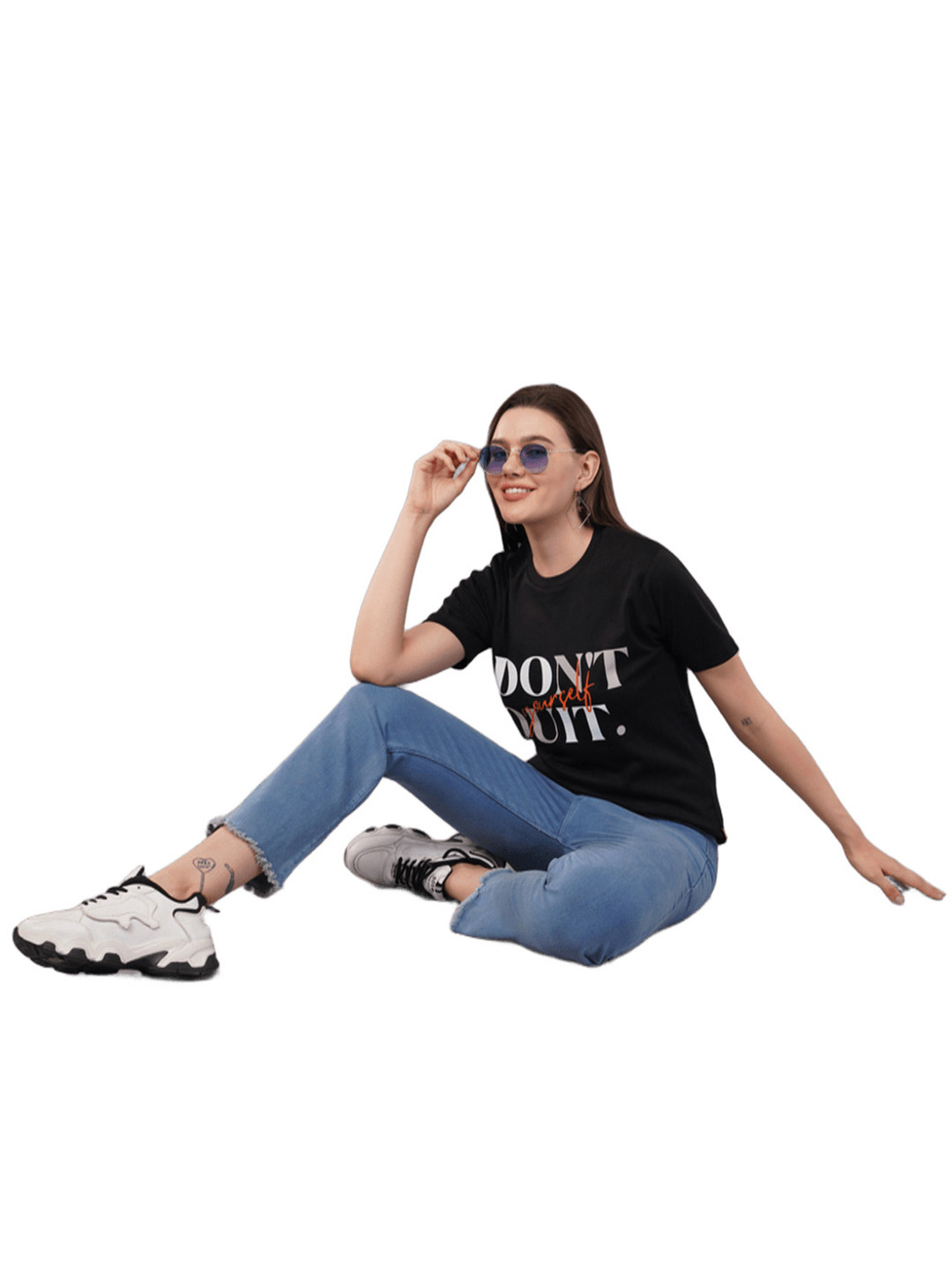 

AgAtelier Women Typography Printed T-shirt, Black