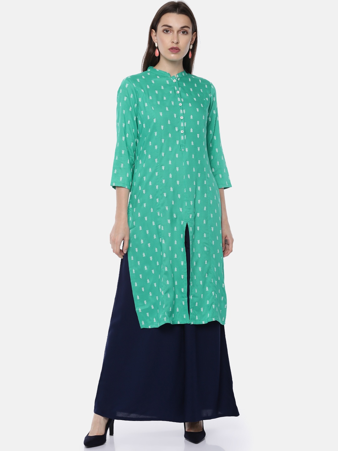 

Melange by Lifestyle Women Green Printed A-Line Kurta