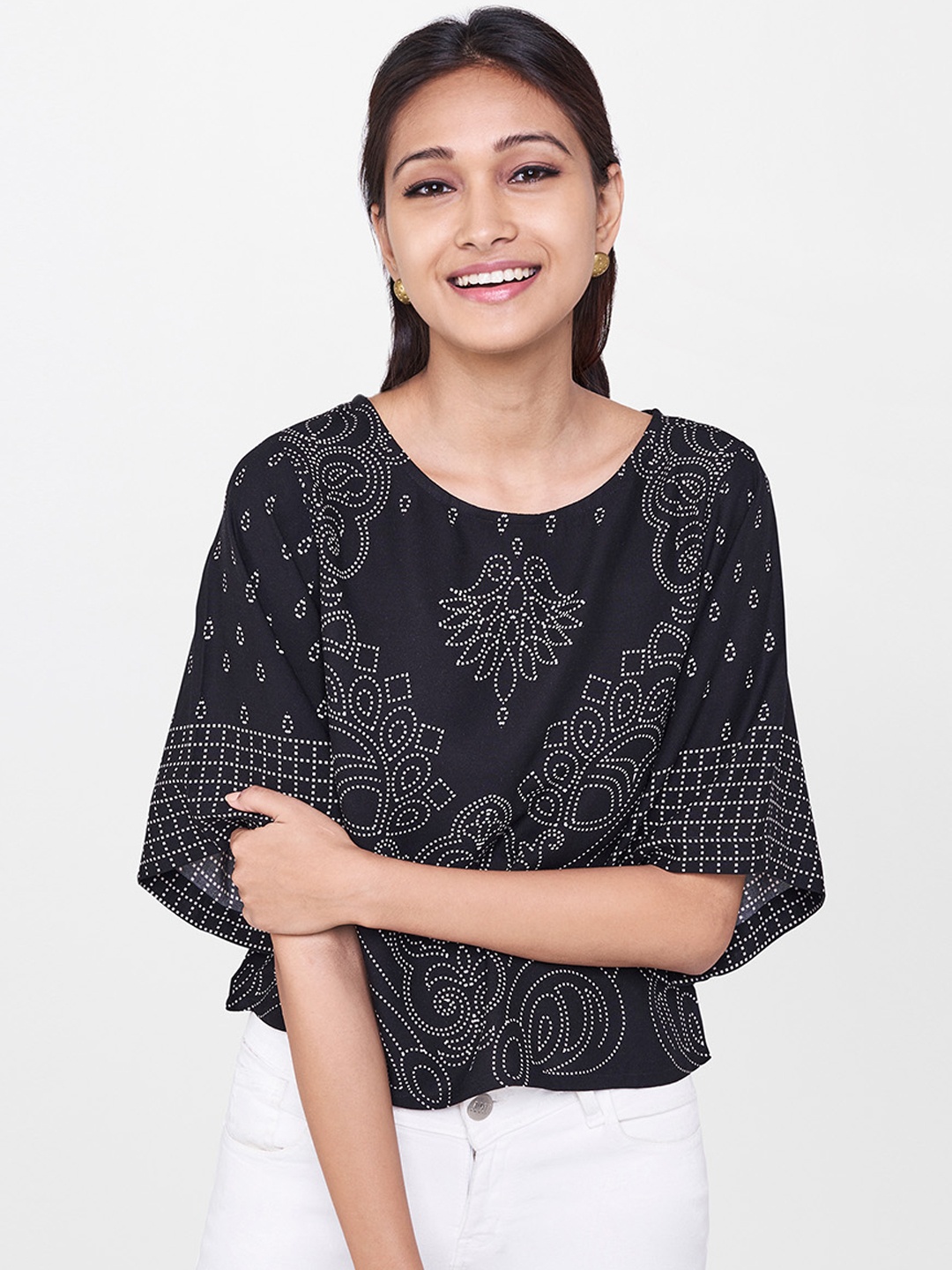 

Global Desi Women Black Printed Top