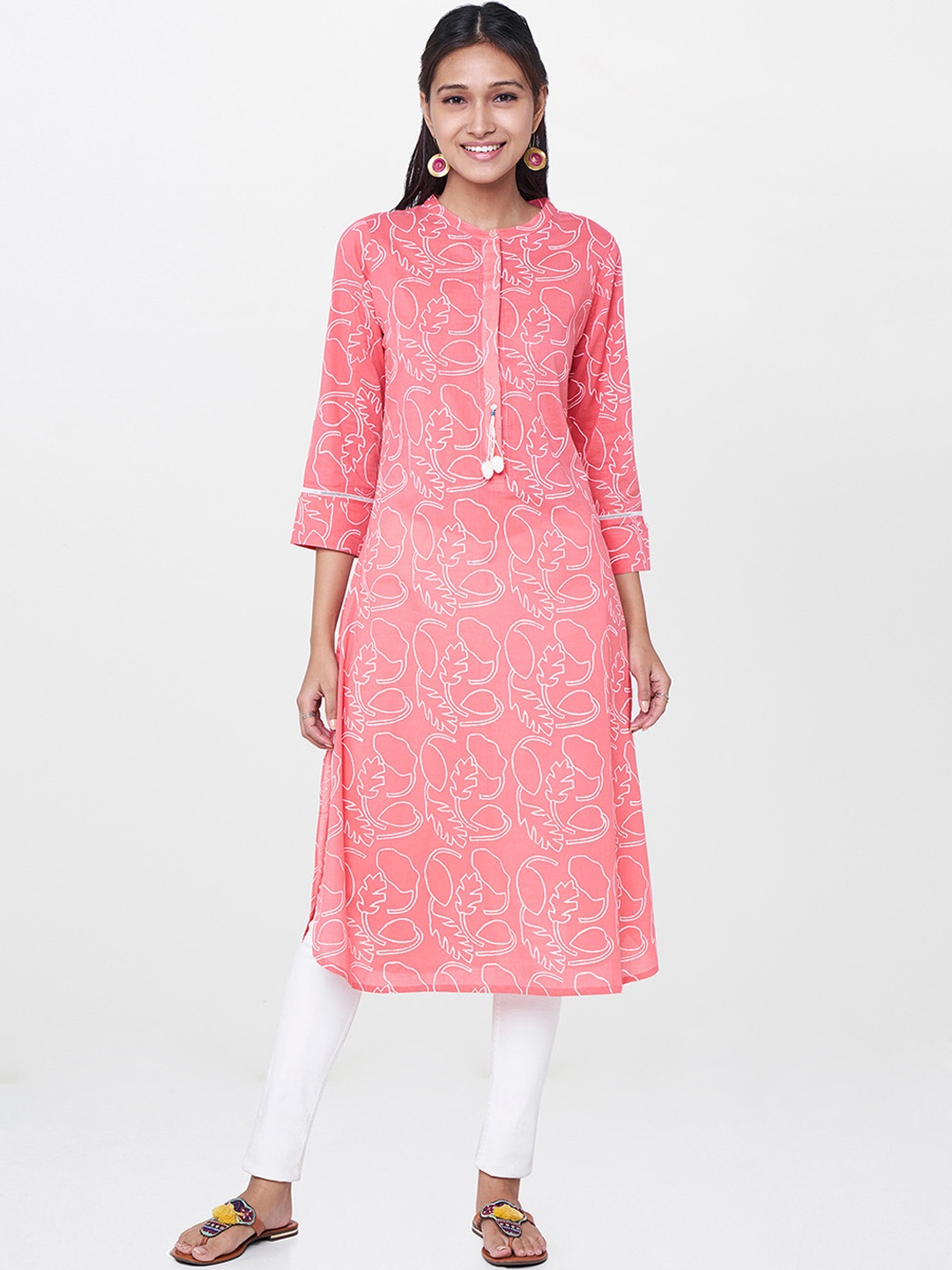 

Global Desi Women Pink Printed A-Line Kurta