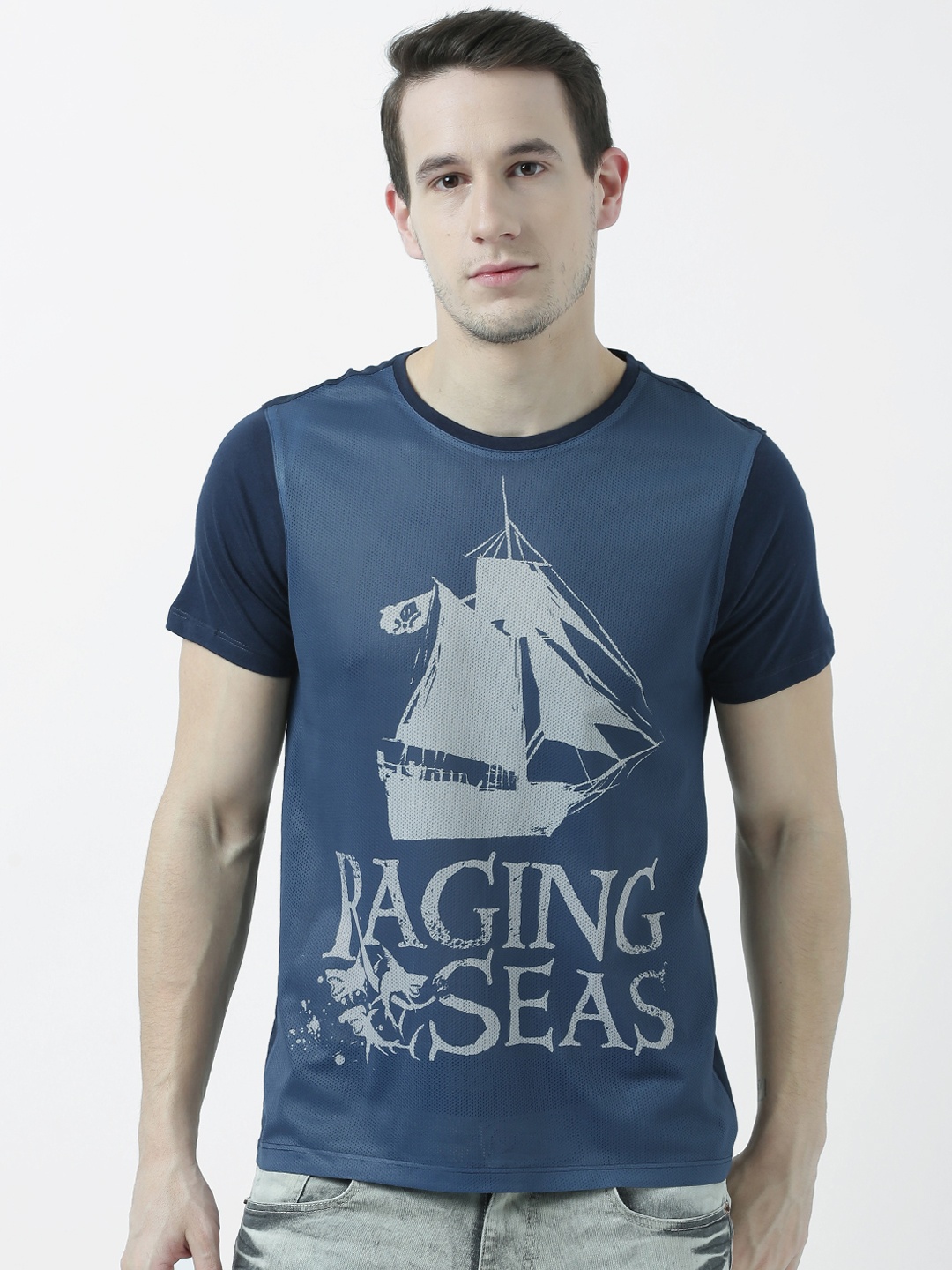 

Disney by Wear Your Mind Men Blue Printed Round Neck T-shirt