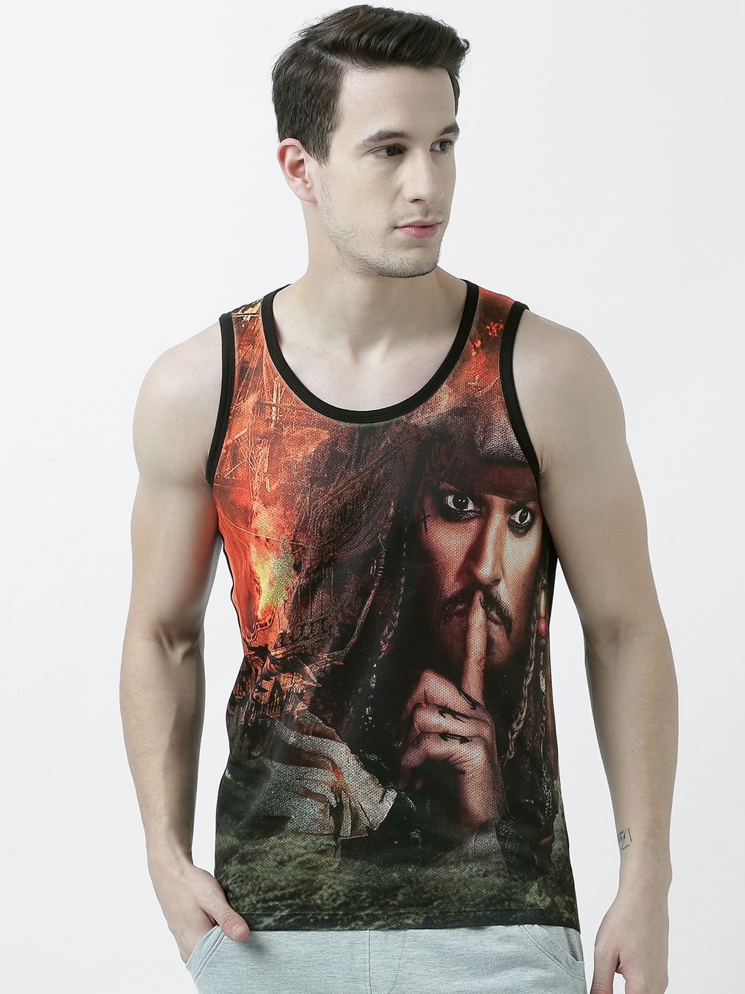 Disney by Wear Your Mind Men Orange Printed Round Neck T-shirt