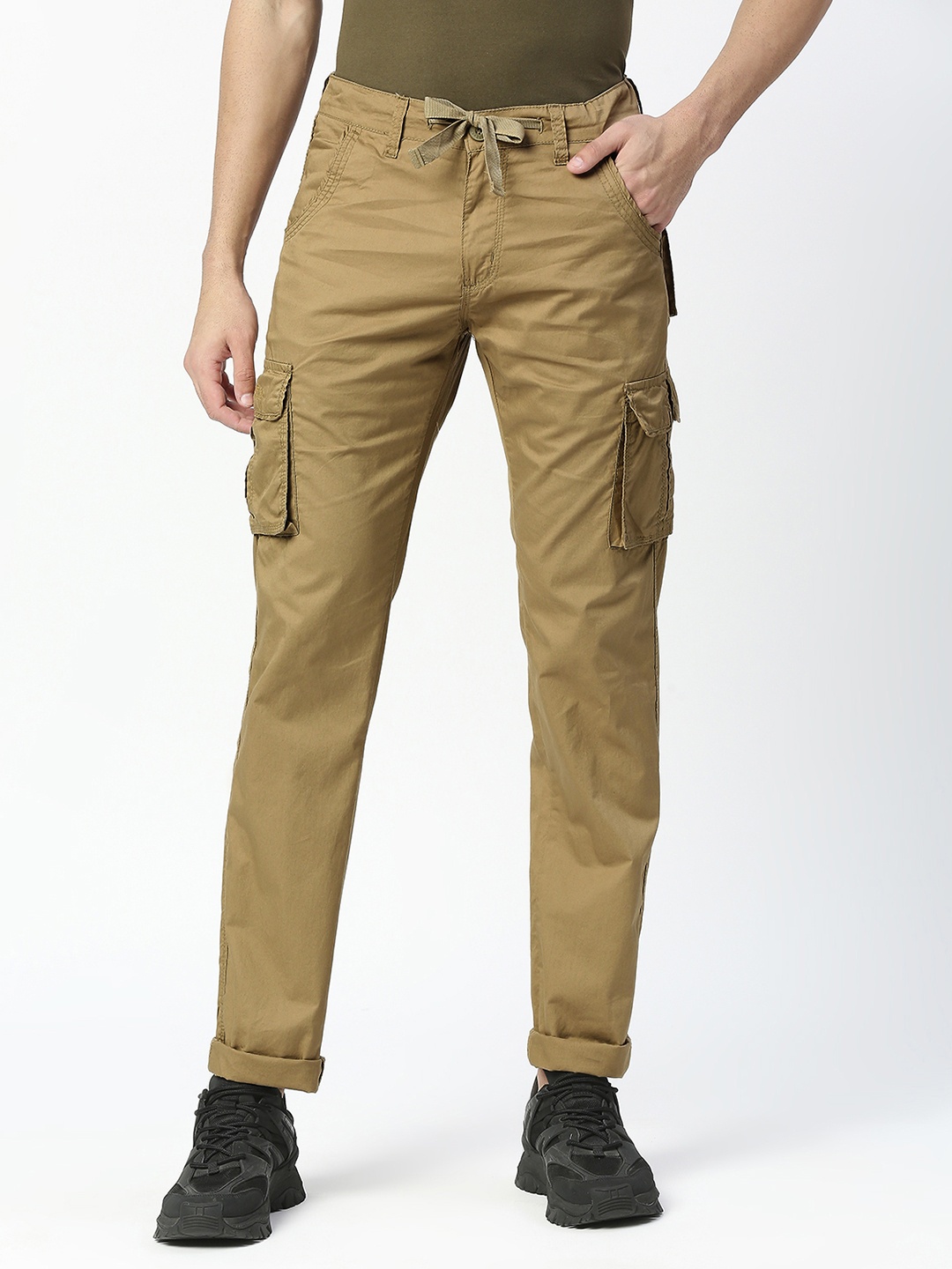 

beevee Men Khaki Regular Fit Solid Cargos