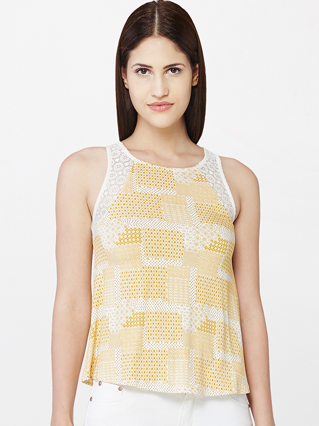 

AND Women Mustard Yellow & White Printed Top