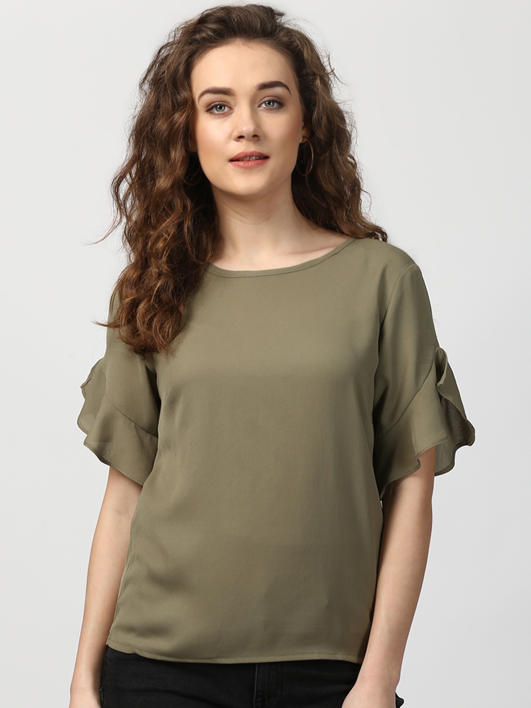 

Harpa Women Olive Green Solid Top