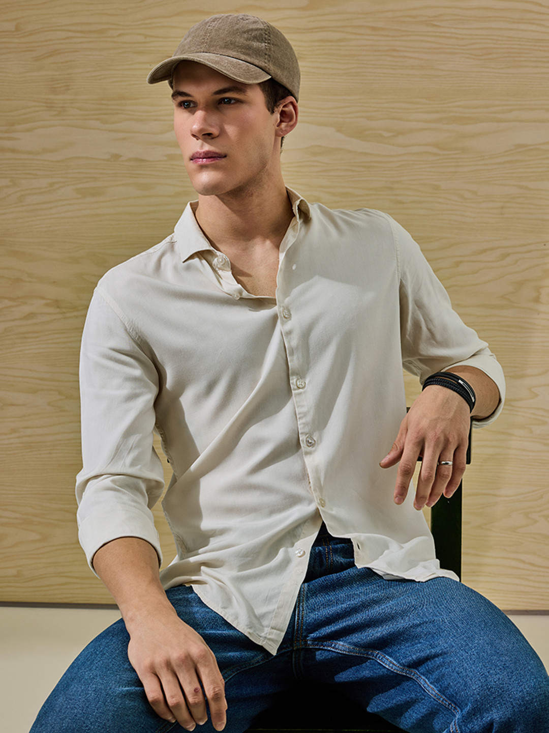 

Snitch Slim Fit Long Sleeves Shirt, Cream