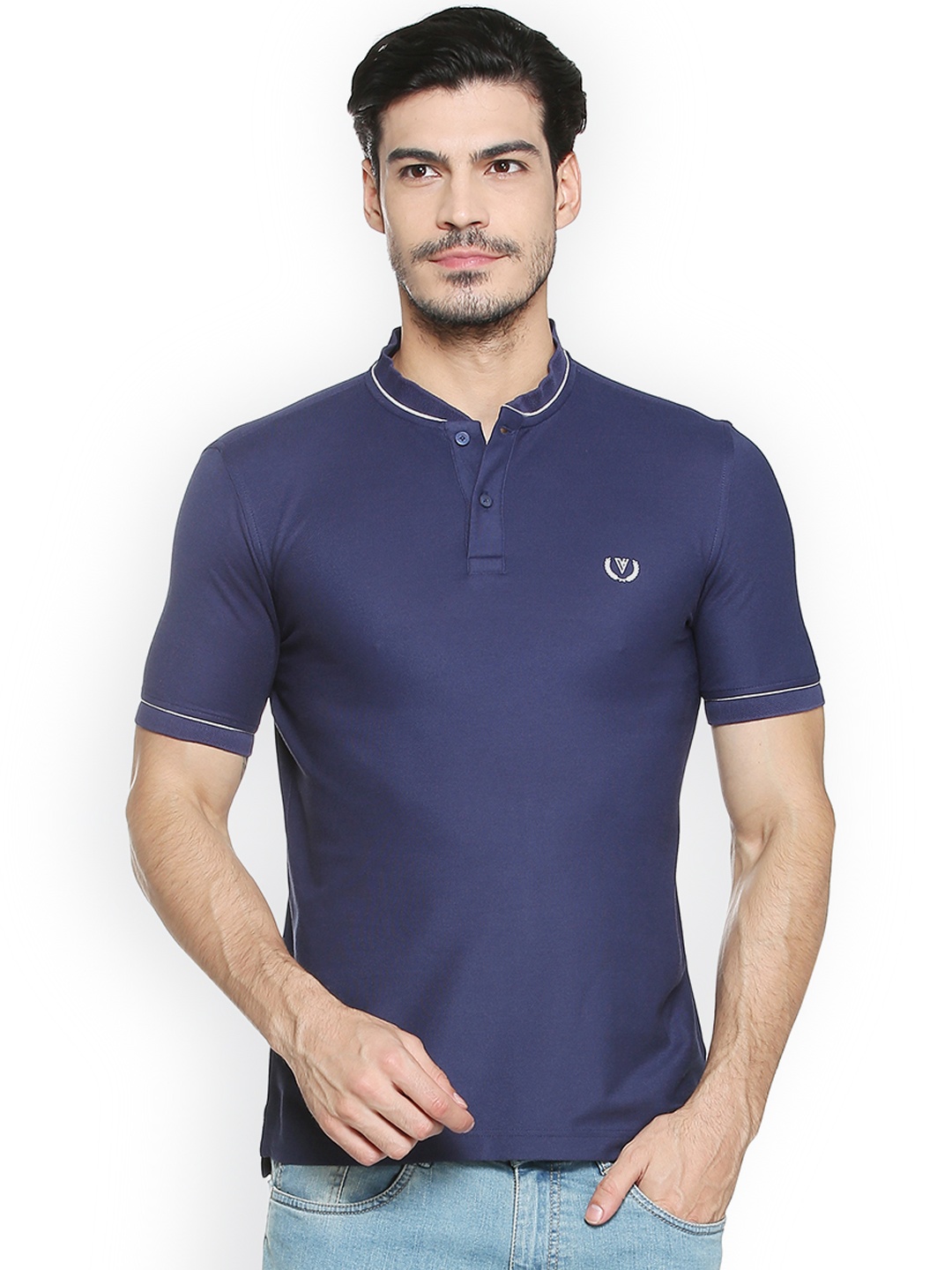 

Van Heusen Sport Men Blue Solid Polo Collar T-shirt
