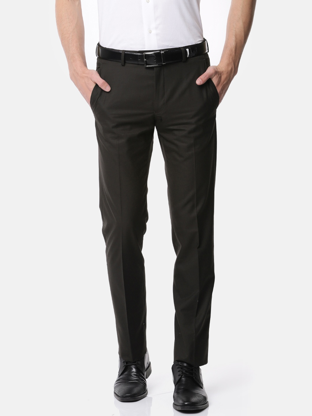 

Van Heusen Men Brown Slim Fit Self-Design Formal Trousers