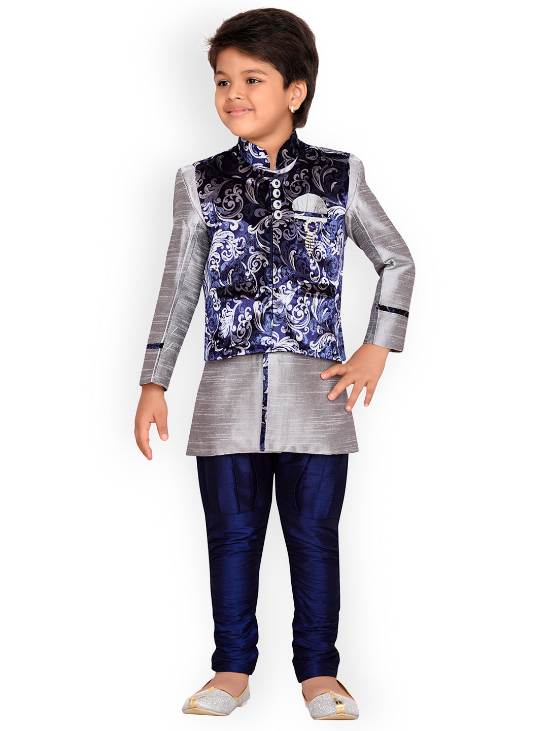 

Aj DEZInES Boys Blue & Grey Printed Kurta with Pyjamas