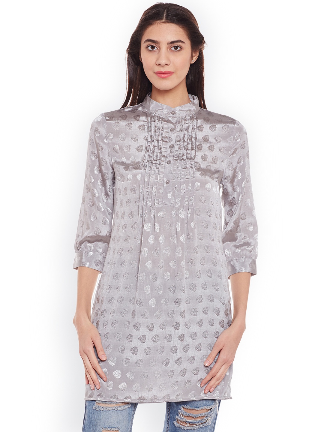 

Oxolloxo Women Grey Self Design Tunic