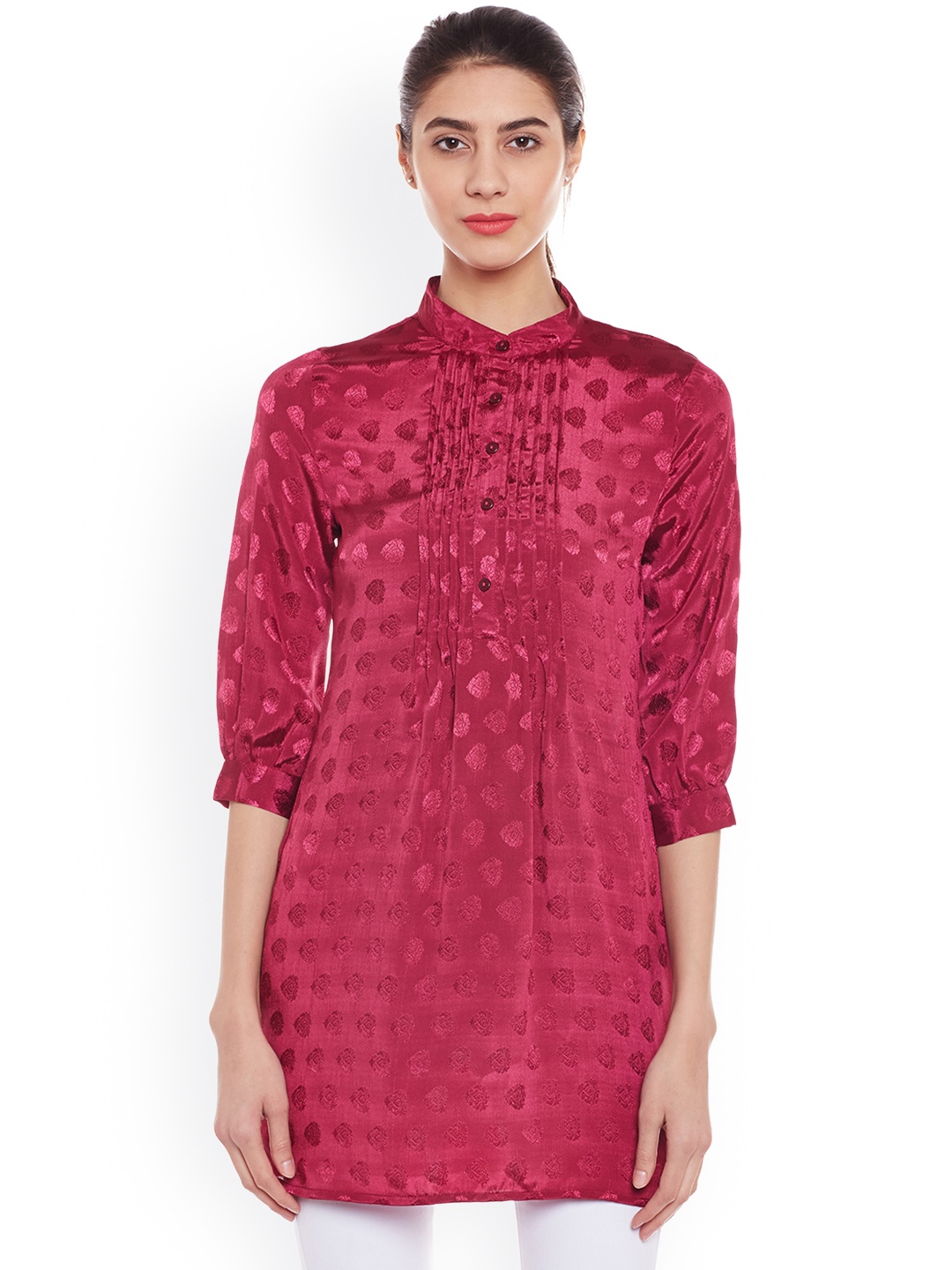

Oxolloxo Women Wine Red Self Design Tunic