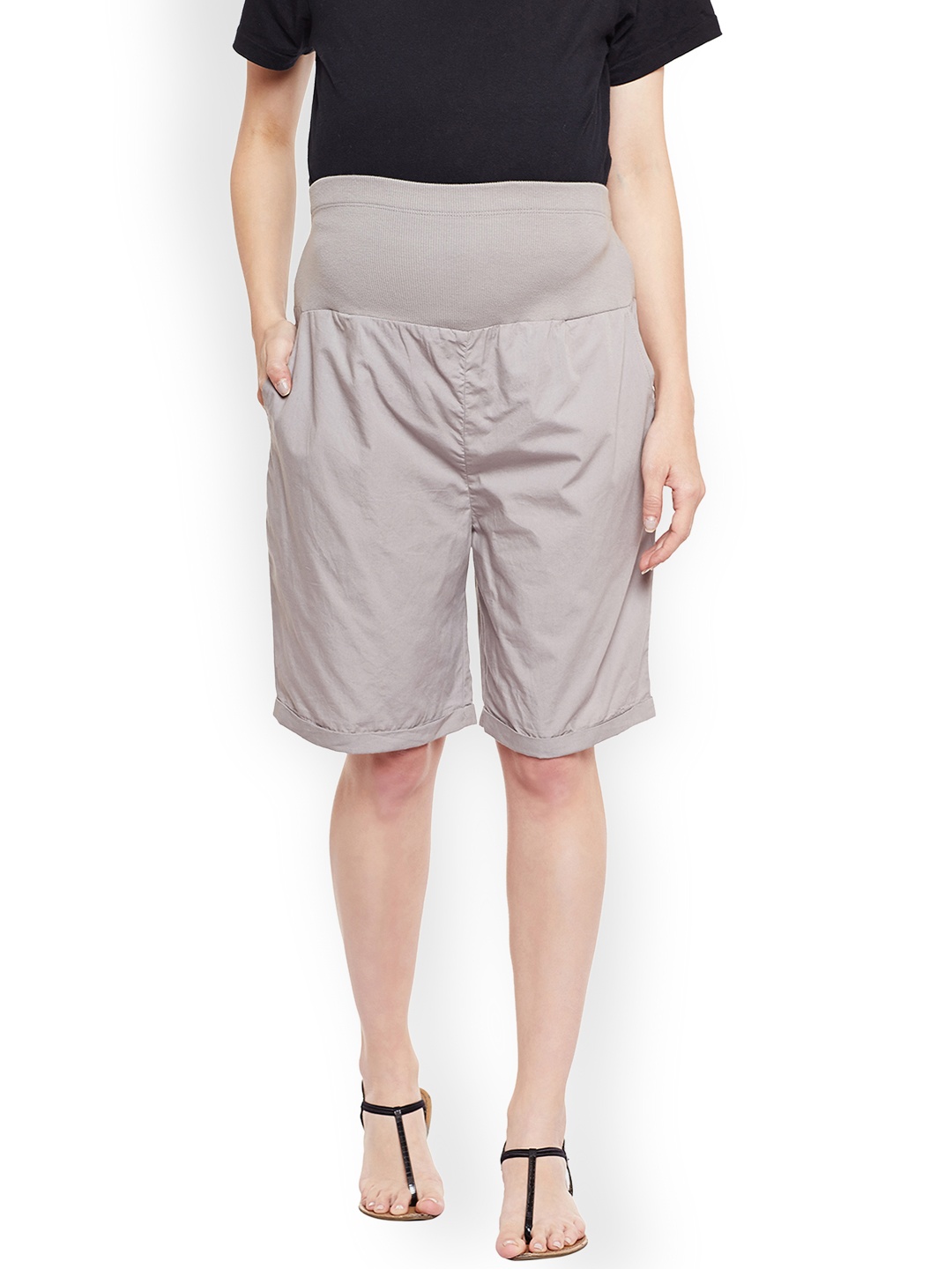 

Oxolloxo Women Grey Solid Regular Fit Maternity Shorts