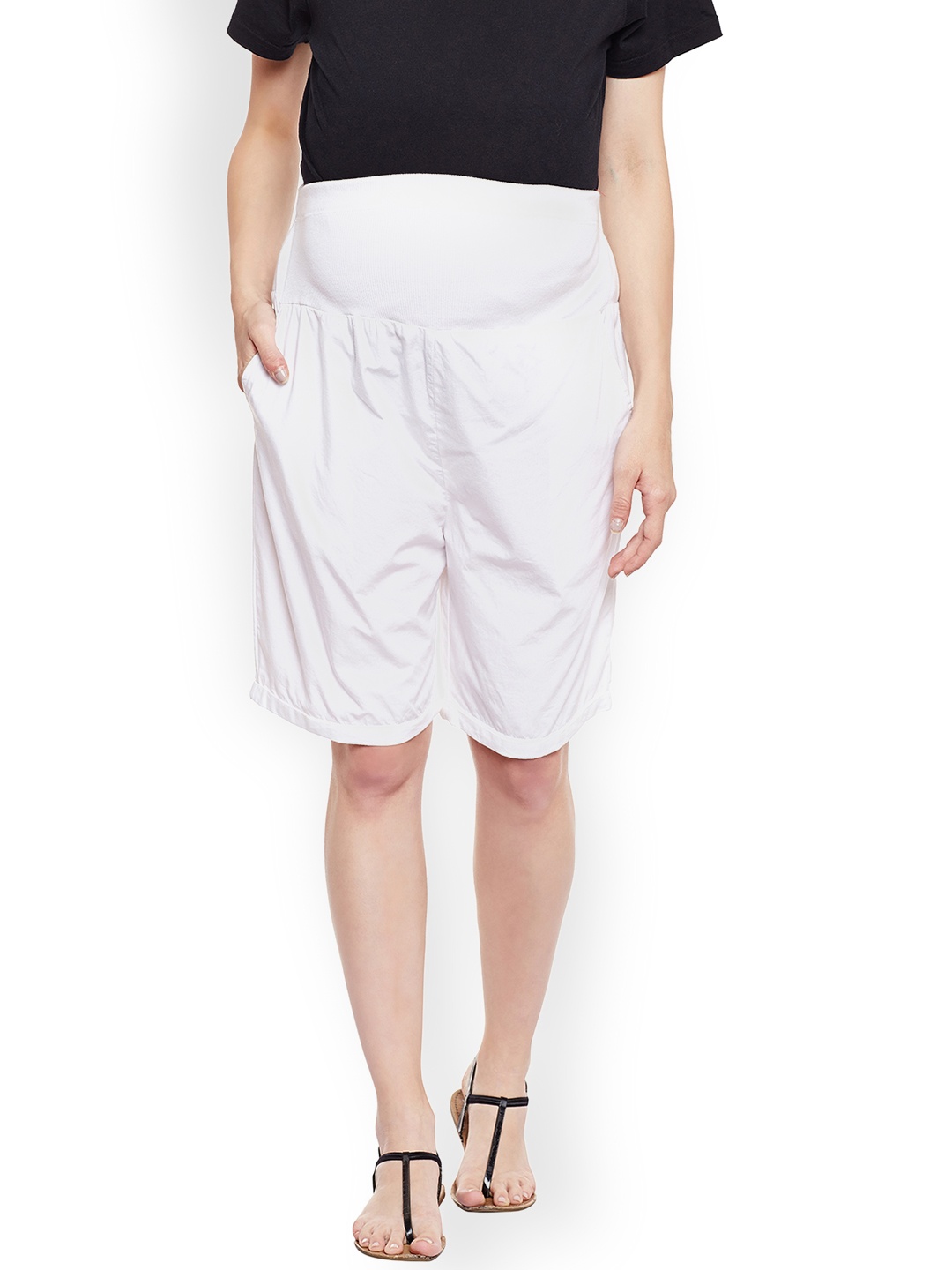 

Oxolloxo Women White Solid Regular Fit Maternity Shorts