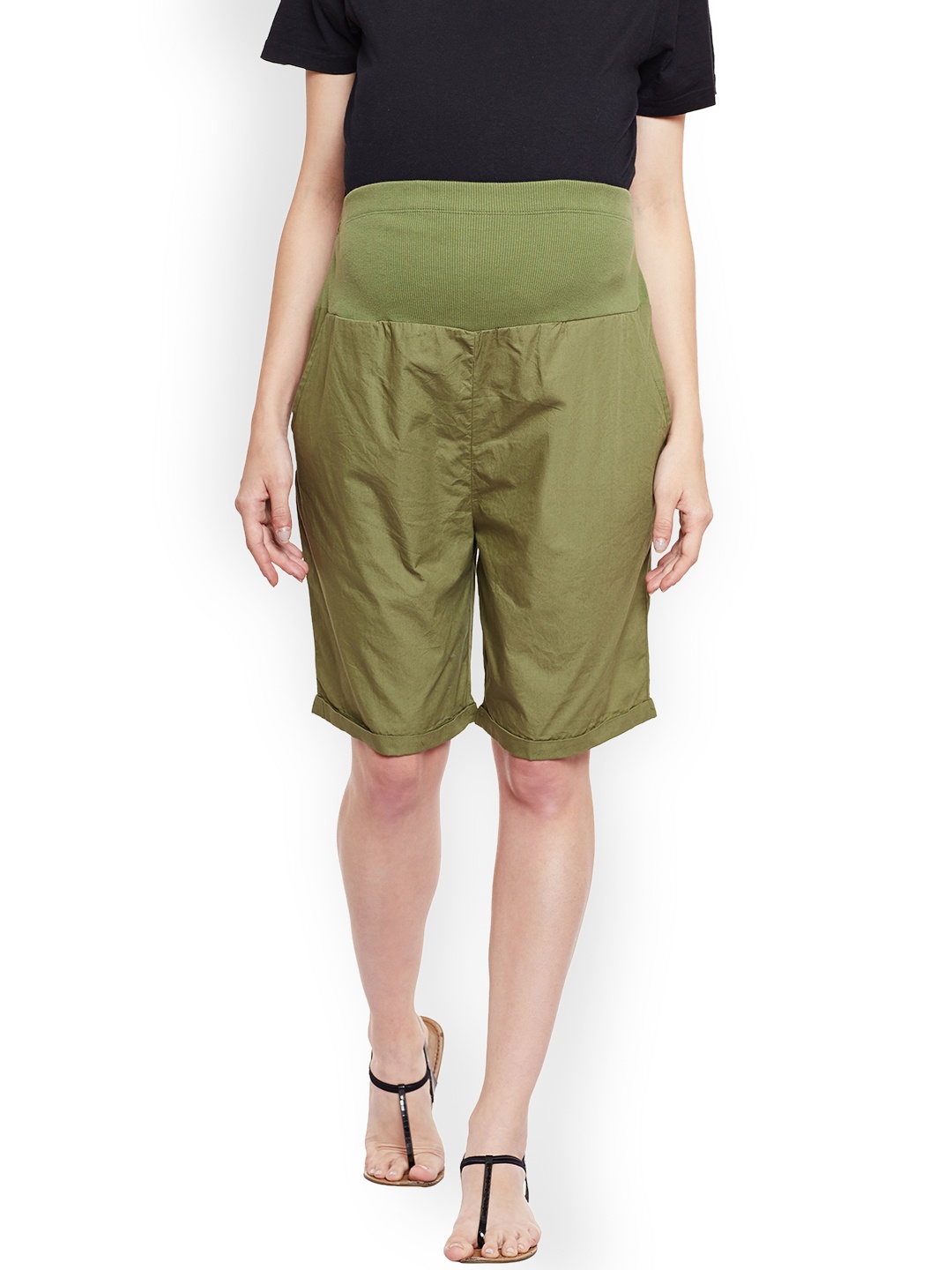 

Oxolloxo Women Olive Green Solid Regular Fit Maternity Shorts