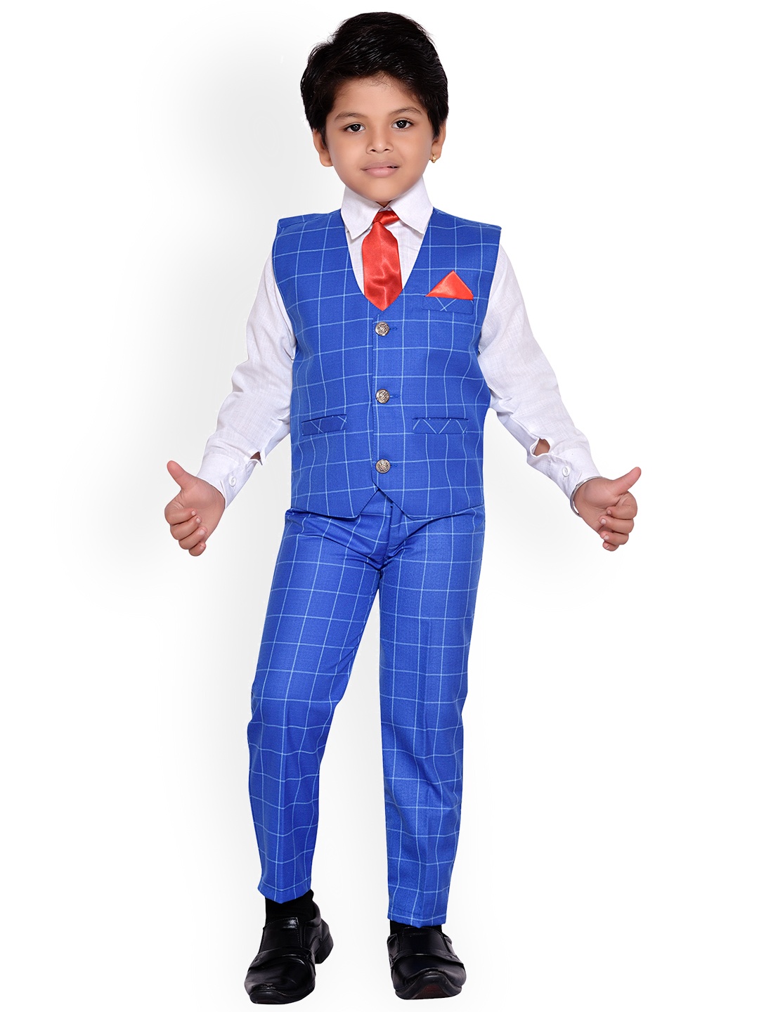 

Aj DEZInES Boys Blue & White Checked Clothing Set