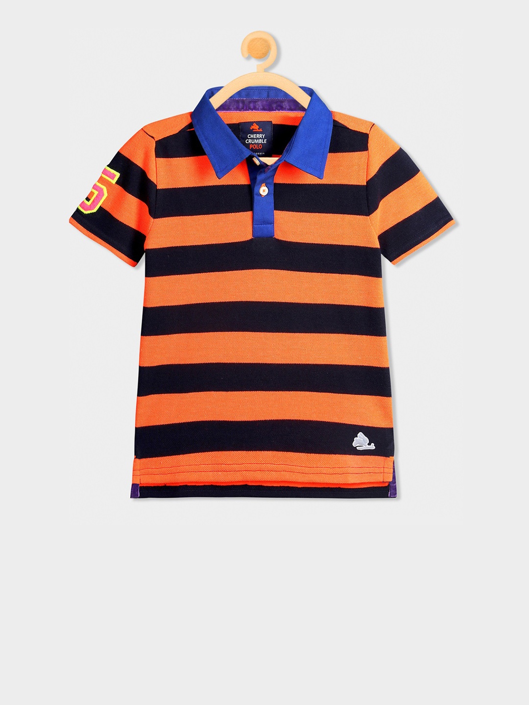 

Cherry Crumble Boys Orange Striped Polo Collar T-shirt