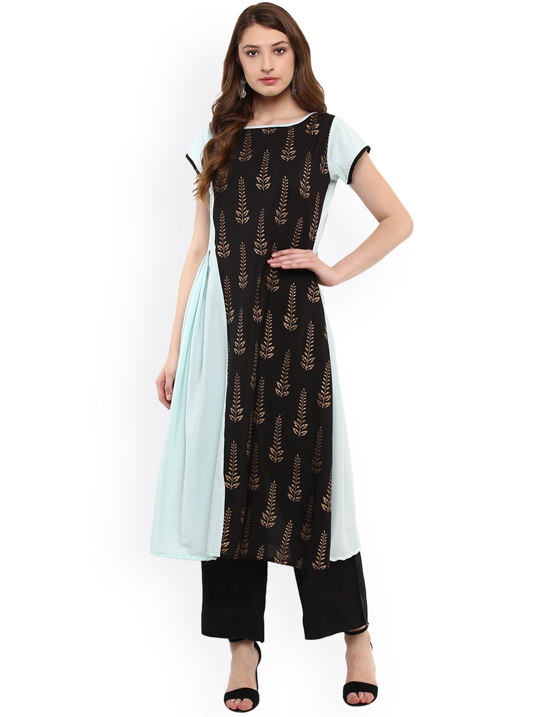 

ZIYAA Women Blue & Black Solid A-Line Kurta