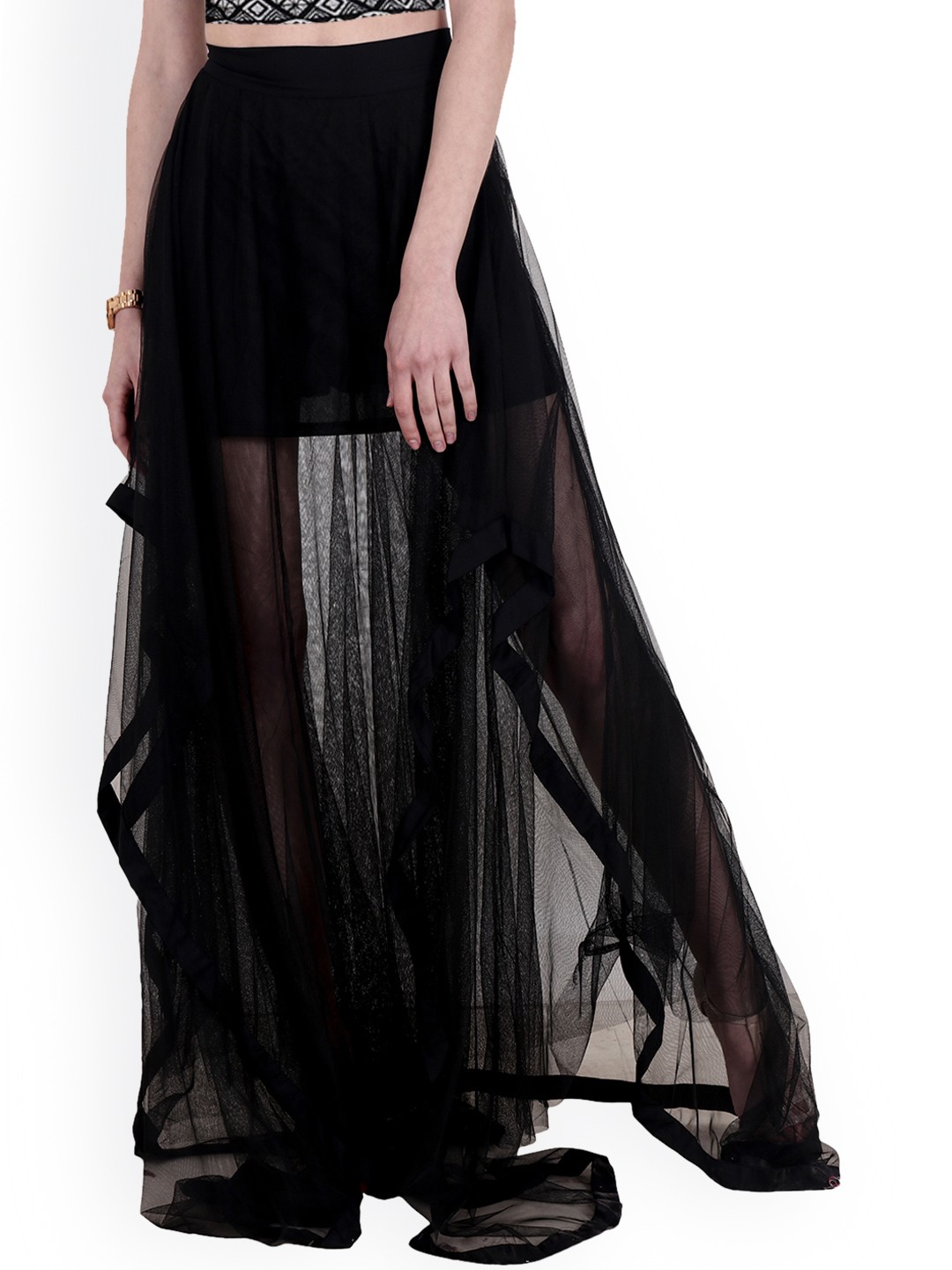 

SCORPIUS Black Solid Flared Maxi Skirt