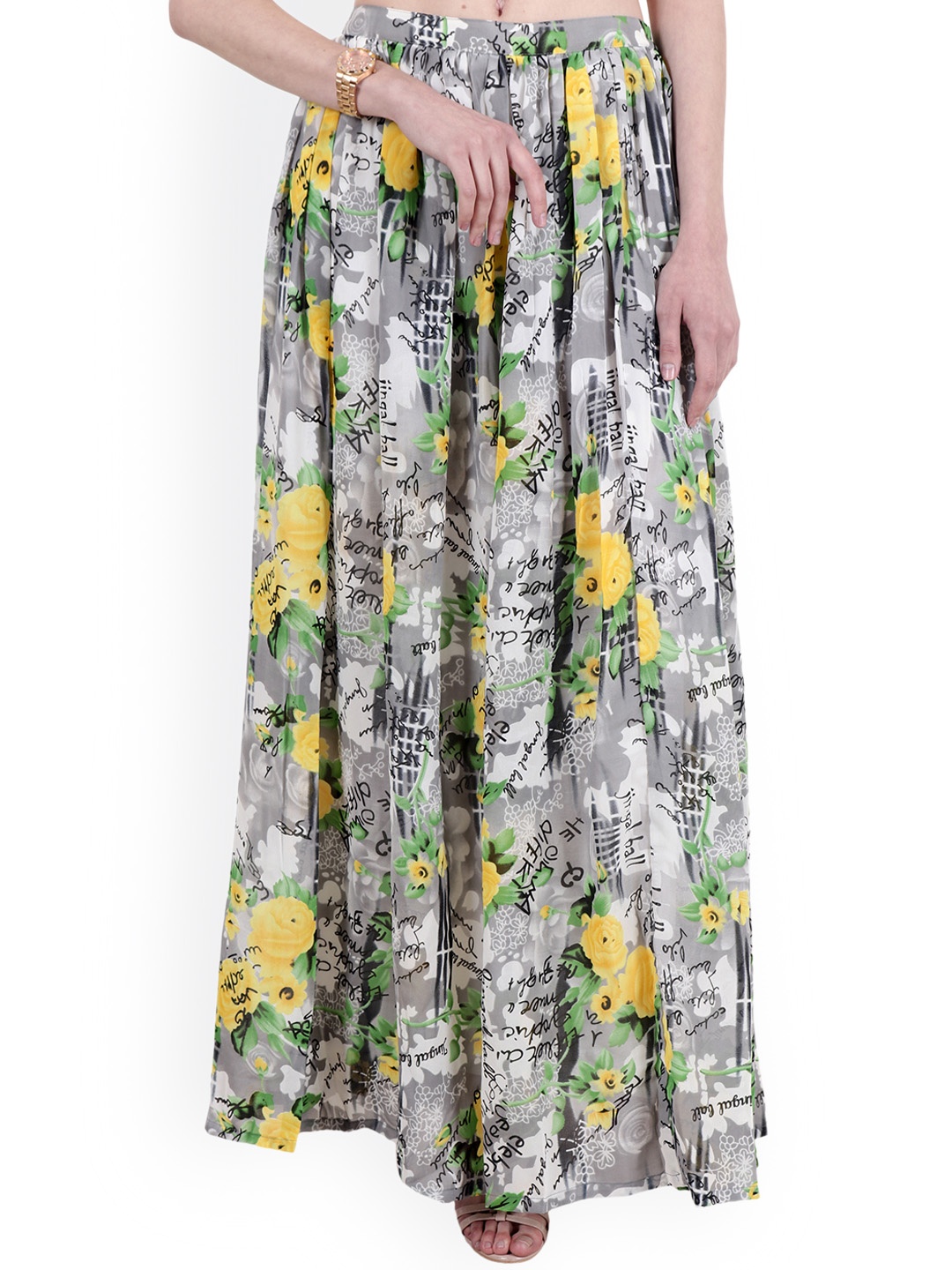 

SCORPIUS Grey Solid Flared Maxi Skirt
