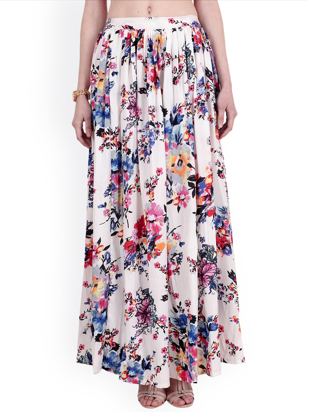 

SCORPIUS White Solid Flared Maxi Skirt