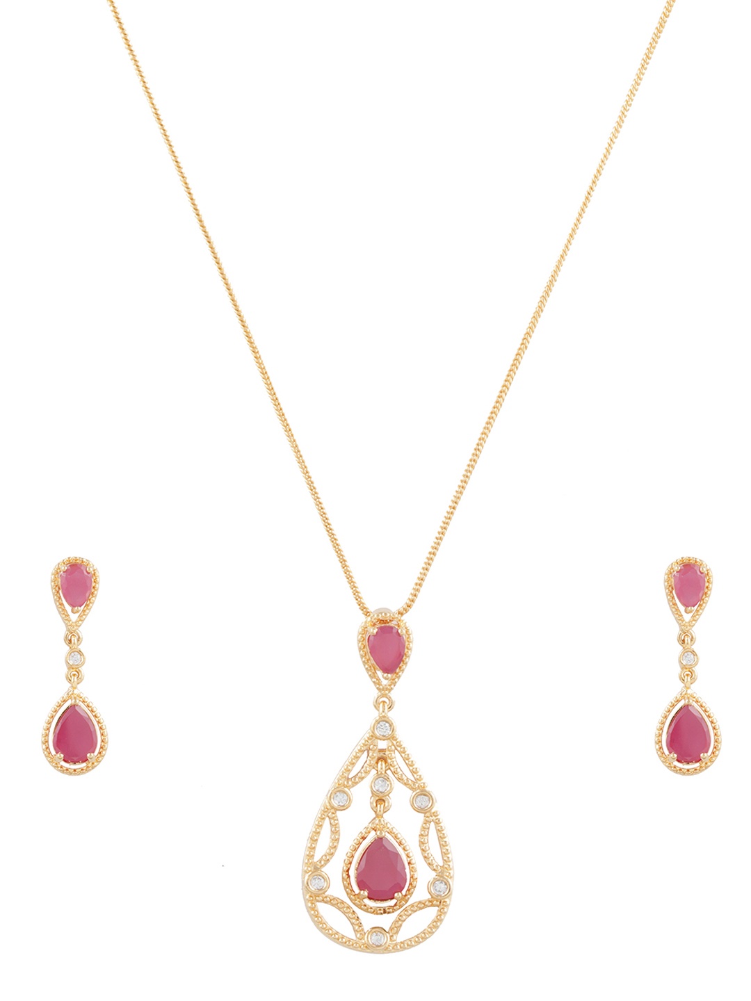 

Mahi Pink & Gold-Toned Fantastic CZ Pendant Set