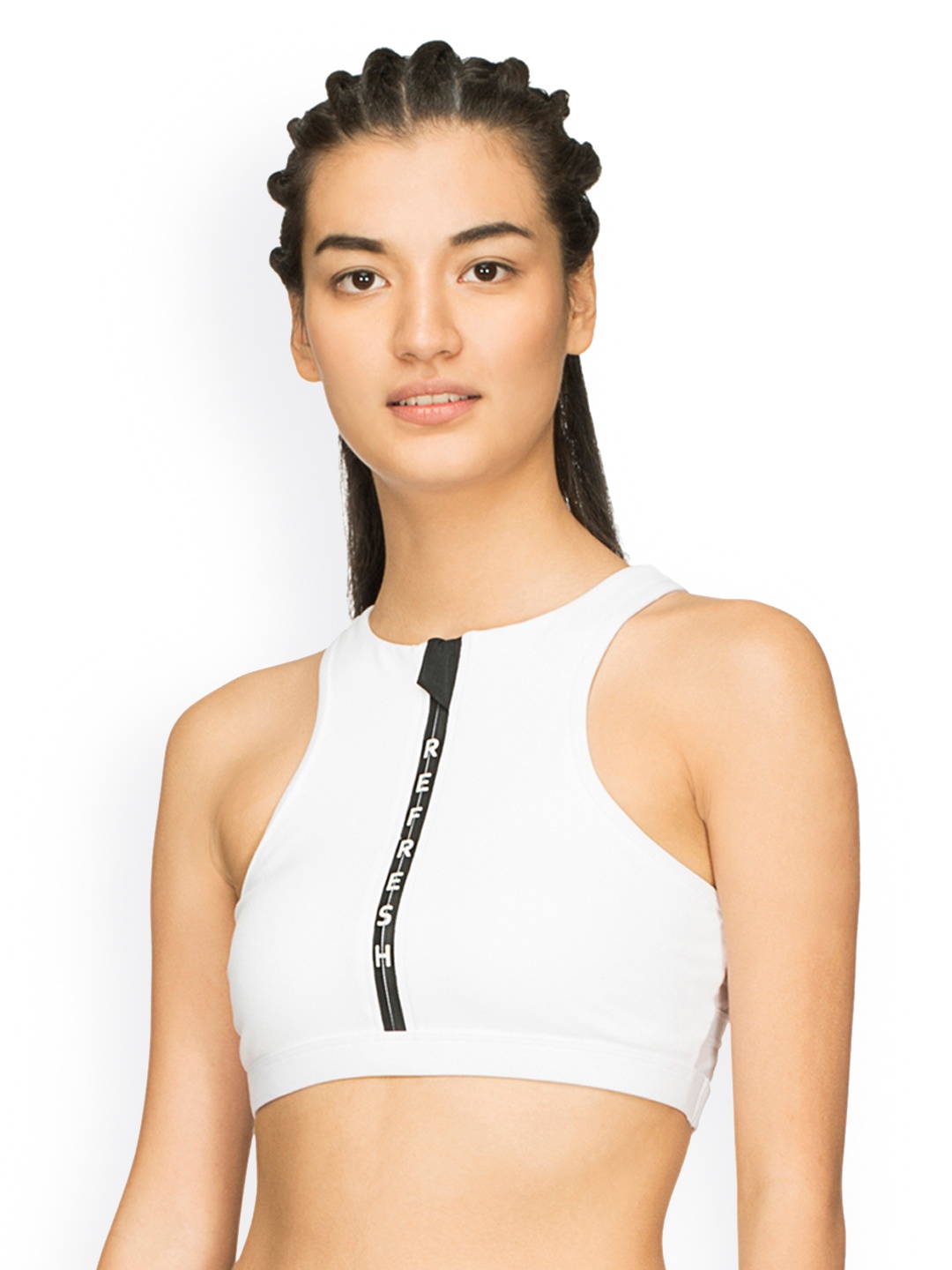 

Fitkin White Solid Non-Wired Lightly Padded Sports Bra B6