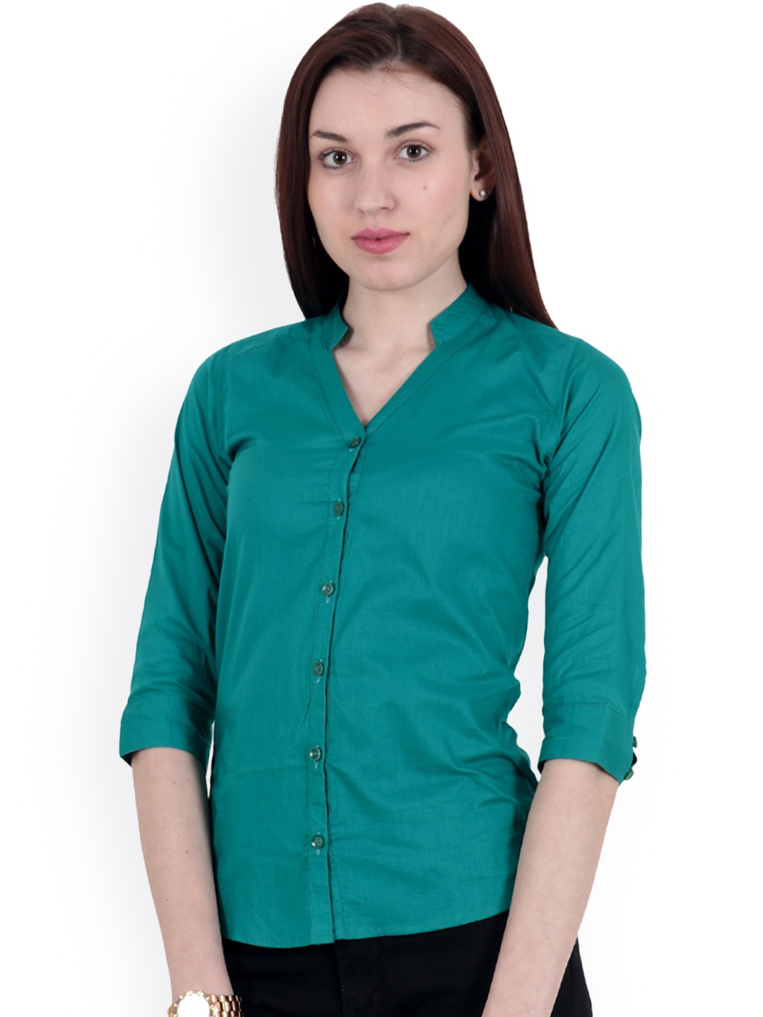 

SCORPIUS Women Green Smart Slim Fit Solid Formal Shirt