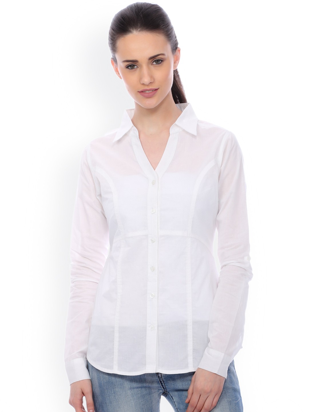 

SCORPIUS Women White Smart Slim Fit Solid Casual Shirt