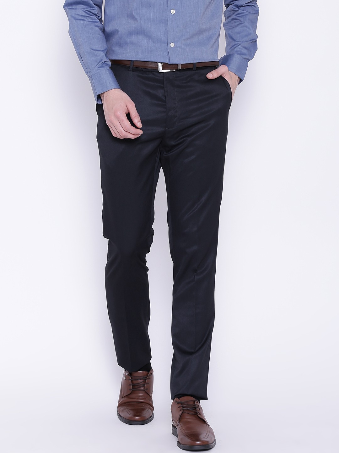

Arrow Men Navy Tapered Fit Formal Trousers, Navy blue