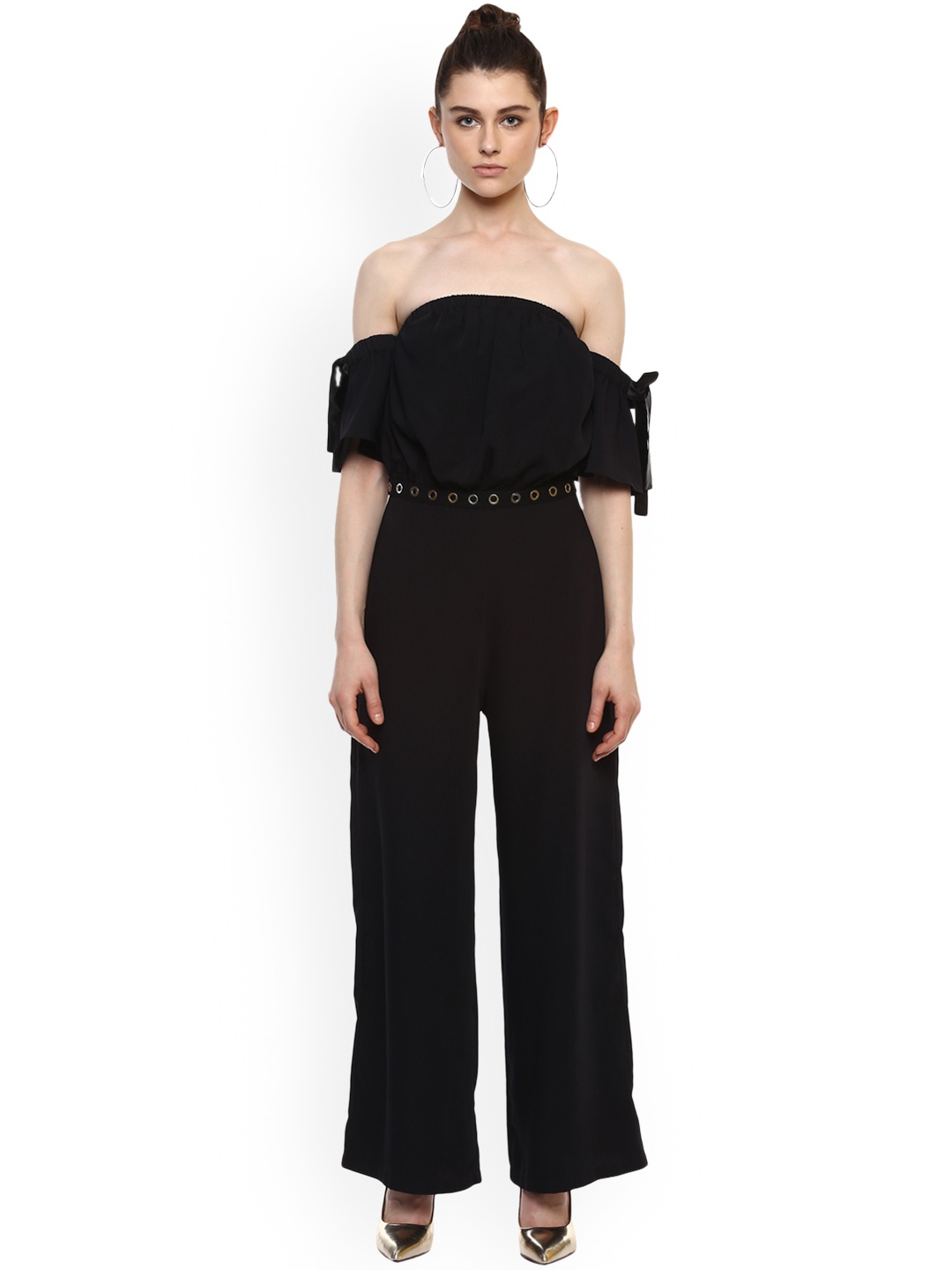 

Kazo Black Solid Off-shoulder Basic Jumpsuit