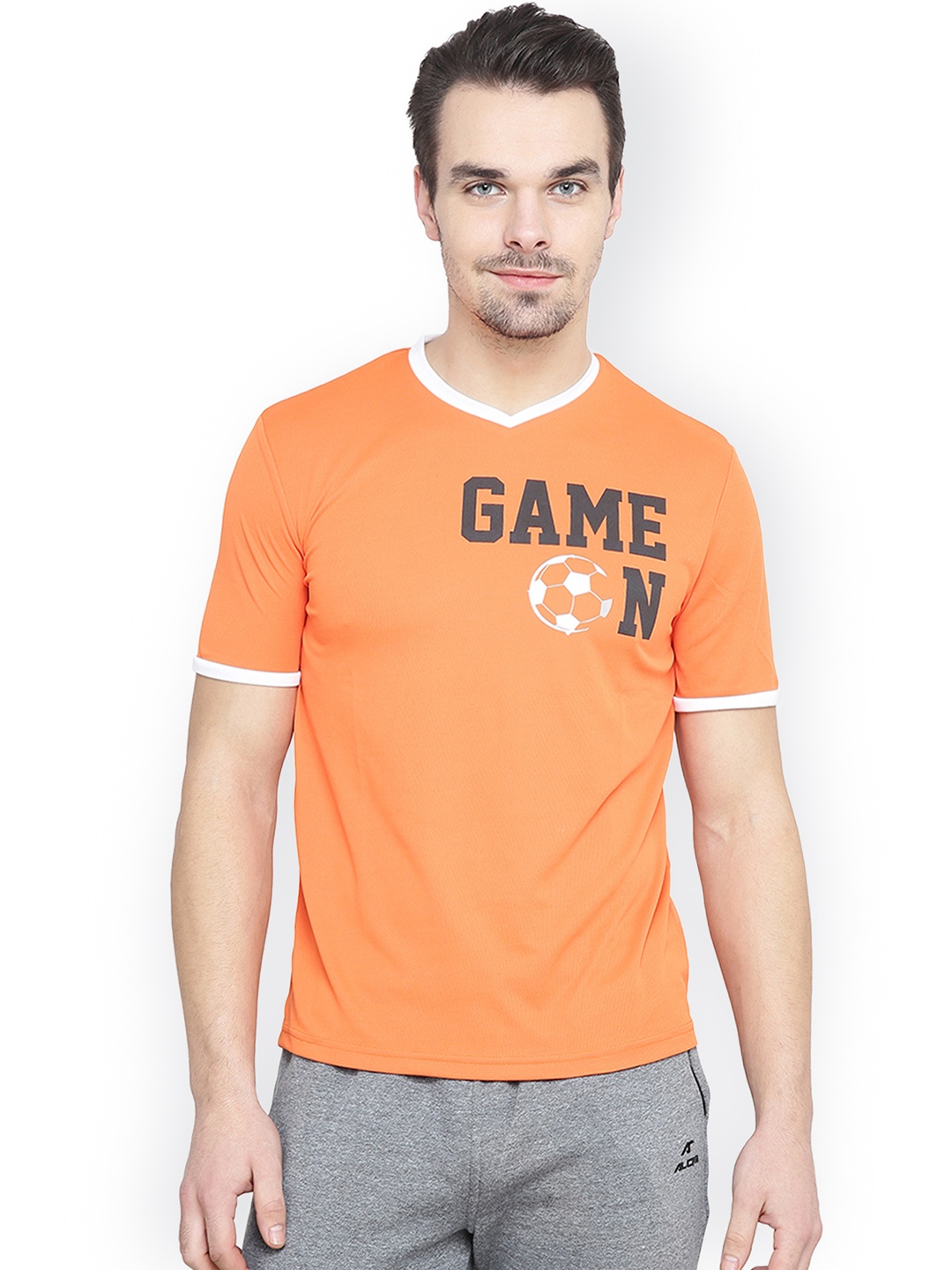 

Alcis Men Orange Printed V-Neck T-shirt