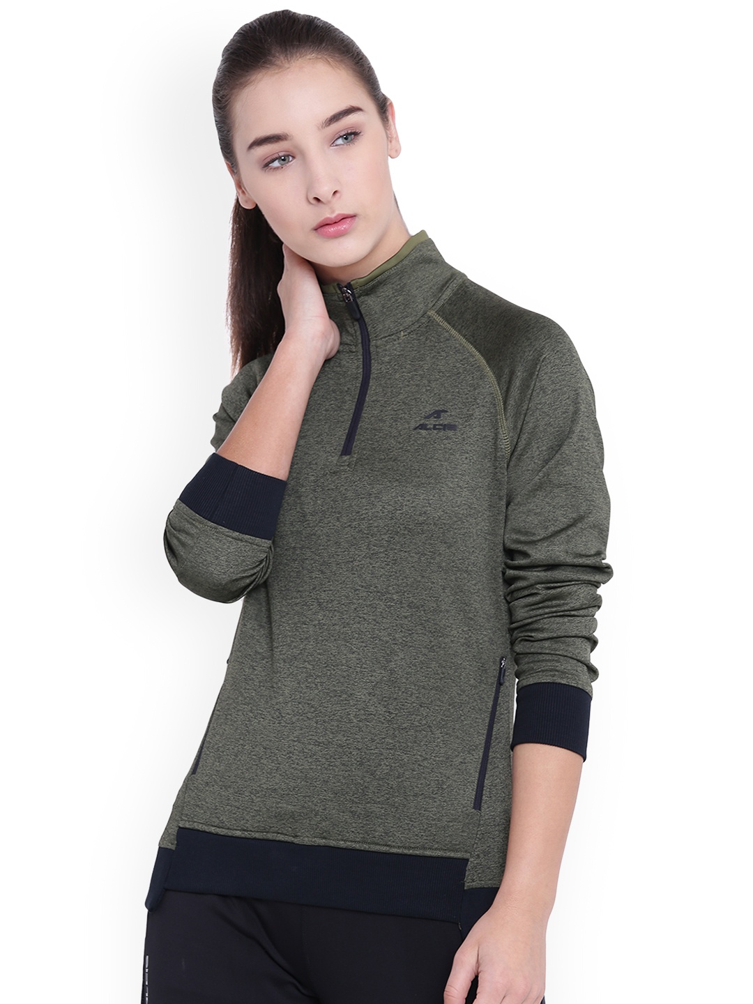 

Alcis Women Olive Green Solid Sweatshirt