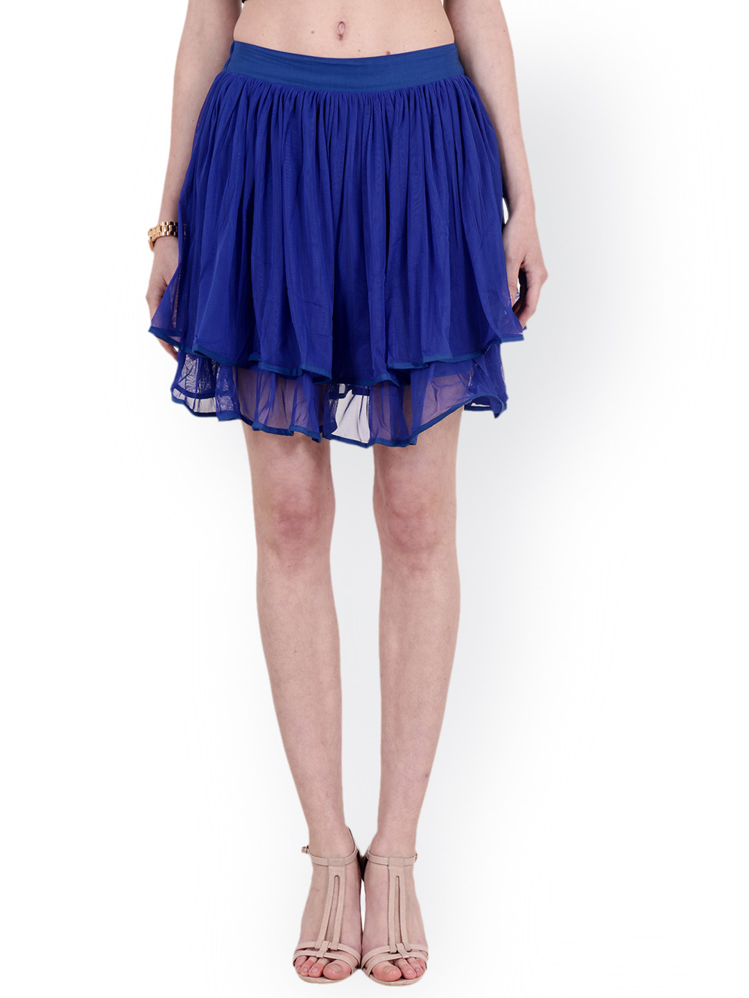 

SCORPIUS Blue Solid Flared Knee Length Skirt