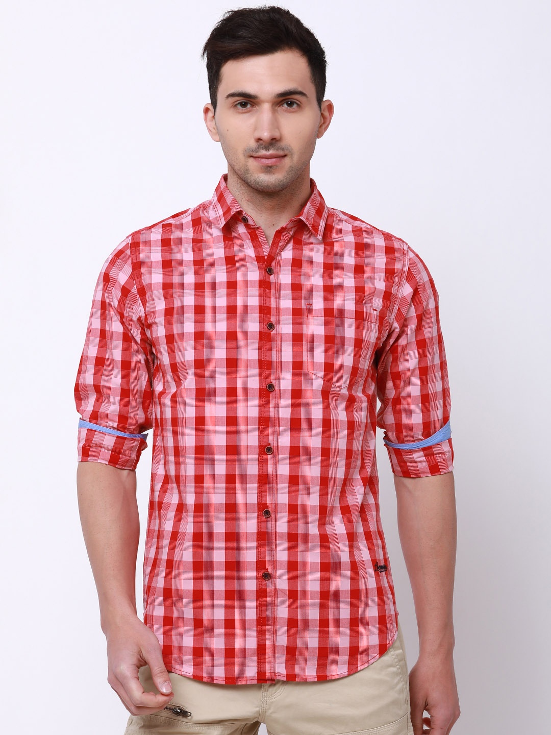 

LOCOMOTIVE Men Red Slim Fit Checked Casual Shirt