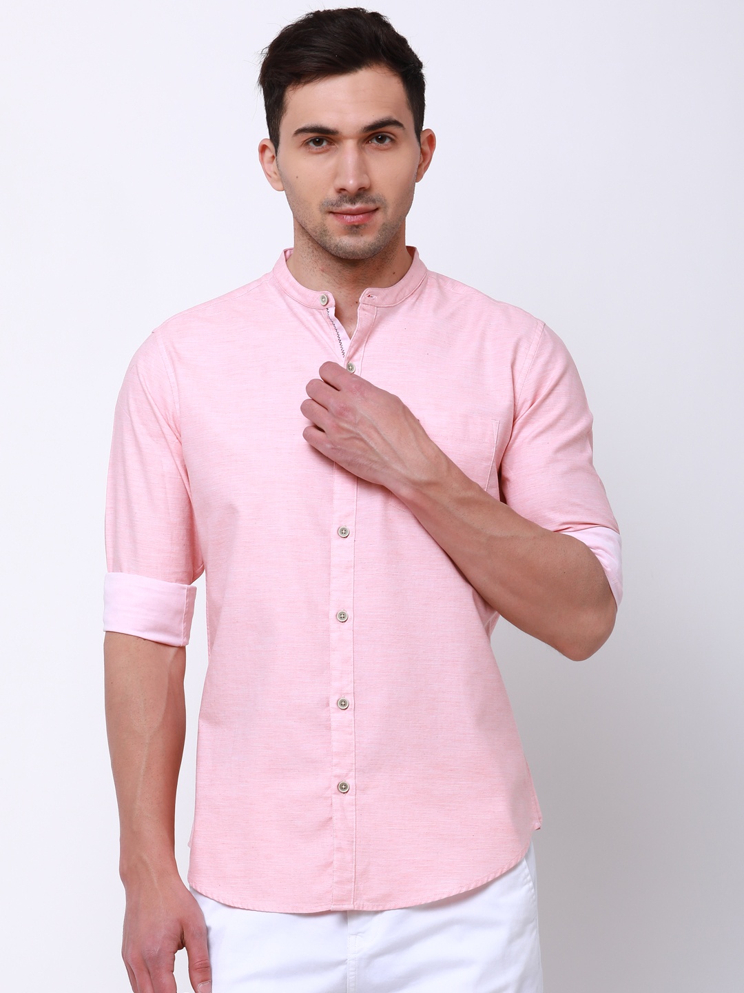 

LOCOMOTIVE Men Pink Slim Fit Solid Casual Shirt