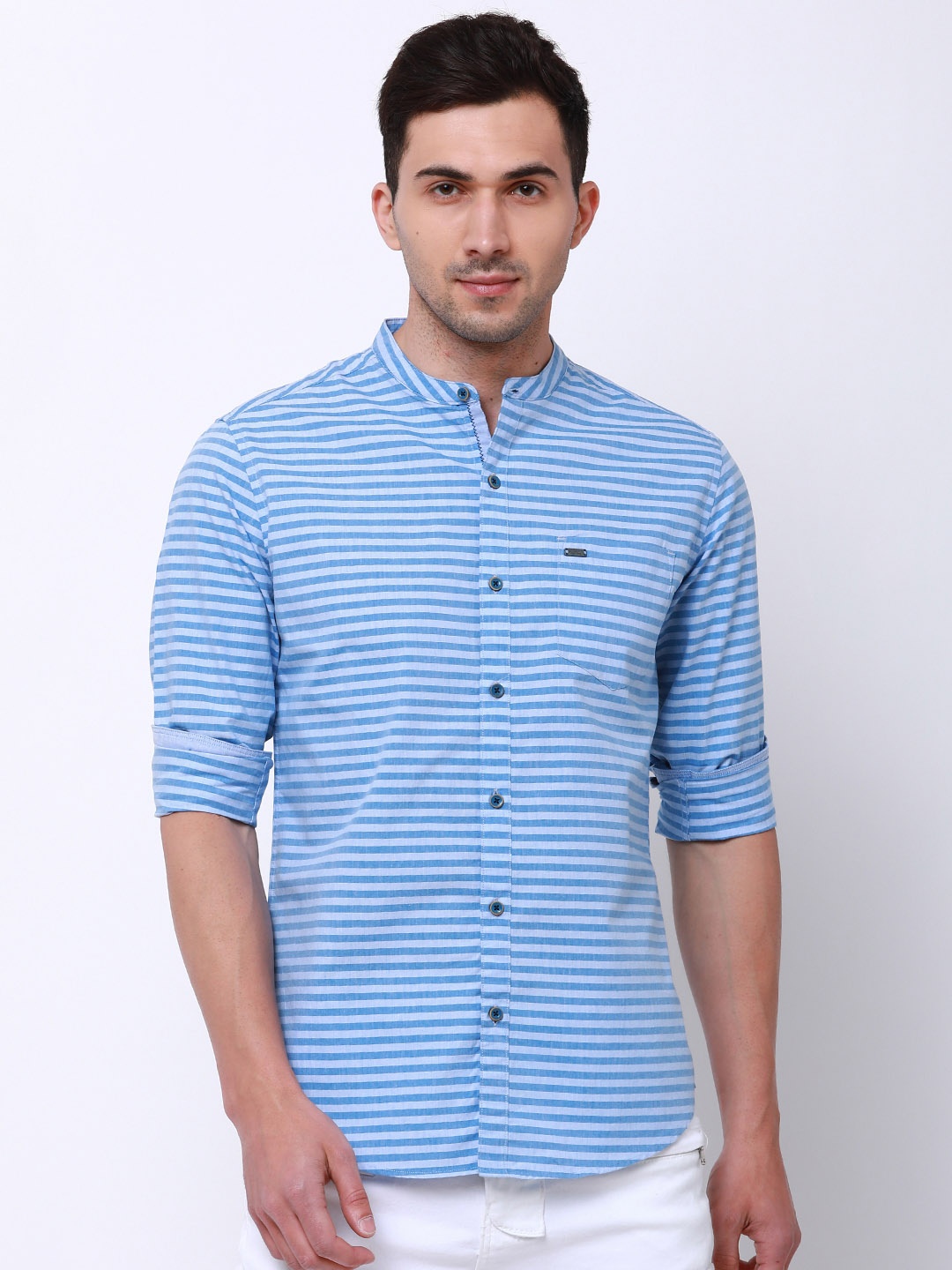 

LOCOMOTIVE Men Blue Slim Fit Striped Casual Shirt
