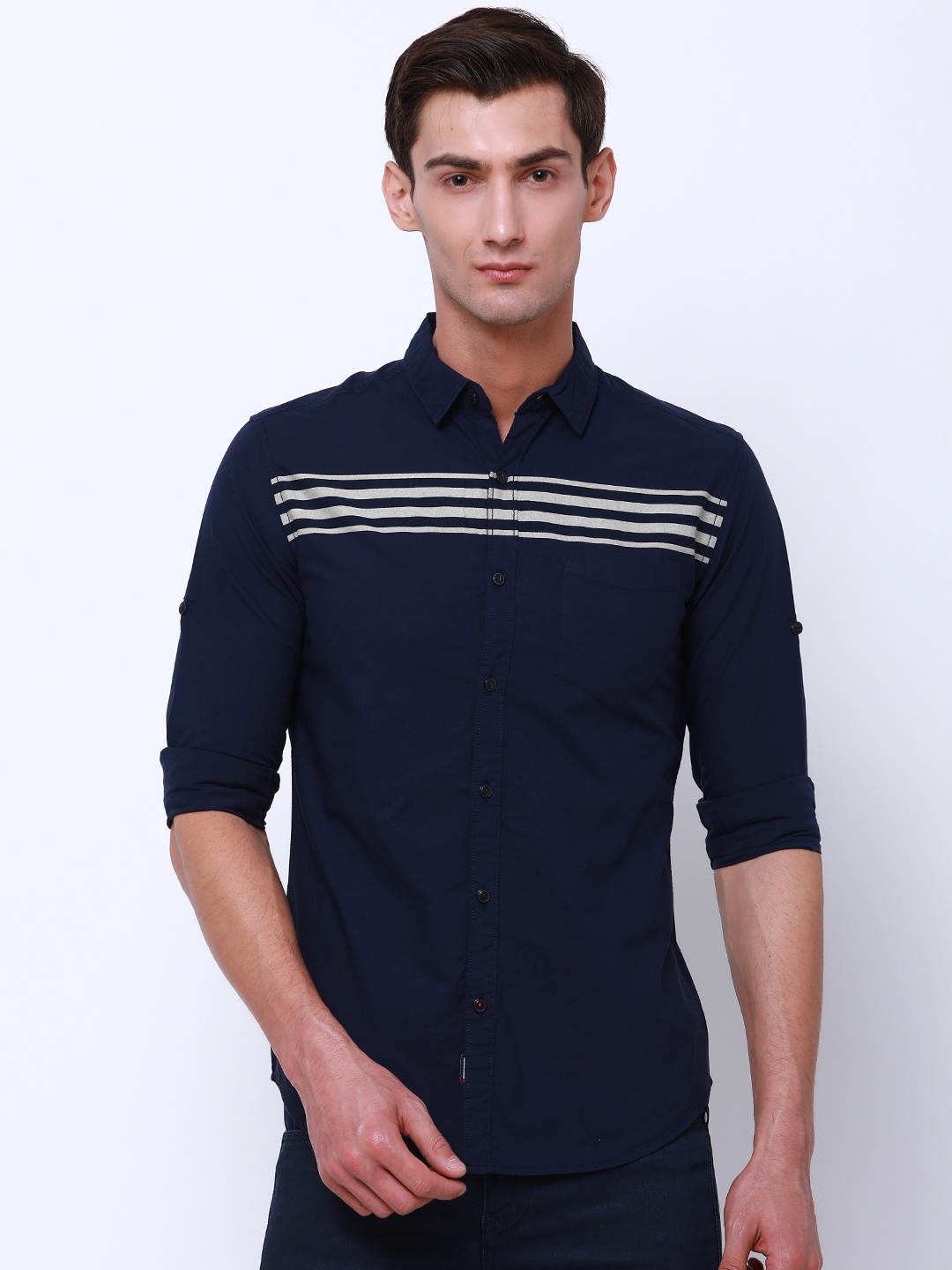 

LOCOMOTIVE Men Navy Blue Slim Fit Solid Casual Shirt