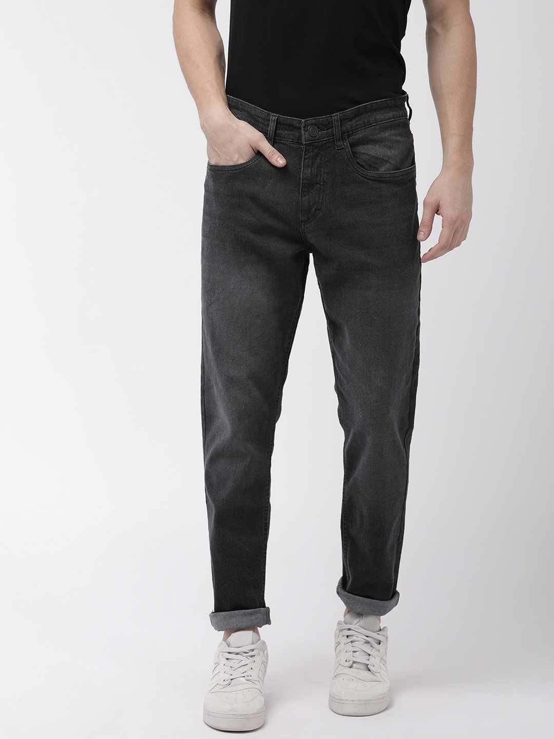

HIGHLANDER Men Black Slim Tapered Fit Mid-Rise Clean Look Stretchable Jeans