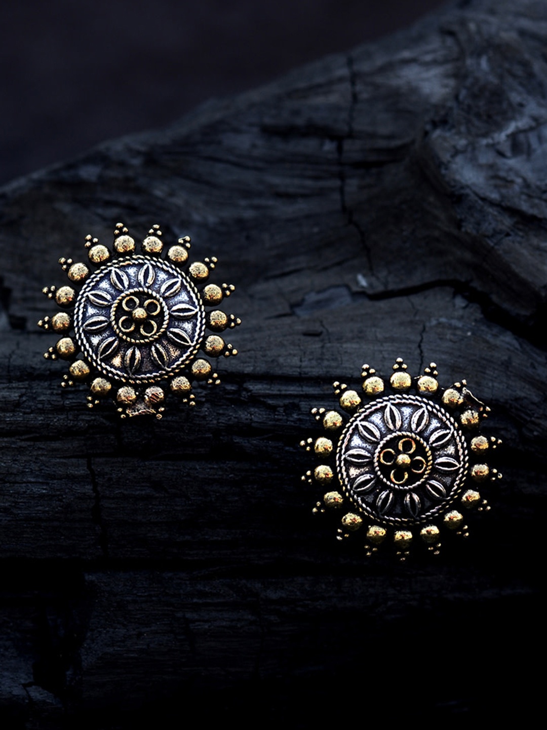 

Rubans Oxidised Handcrafted Dual Tone Gold and Silver Plated Floral Stud Earrings