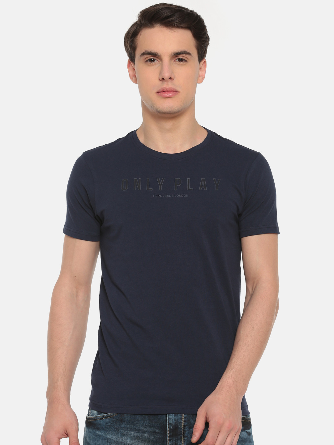 

Pepe Jeans Men Navy Printed Round Neck T-shirt, Navy blue